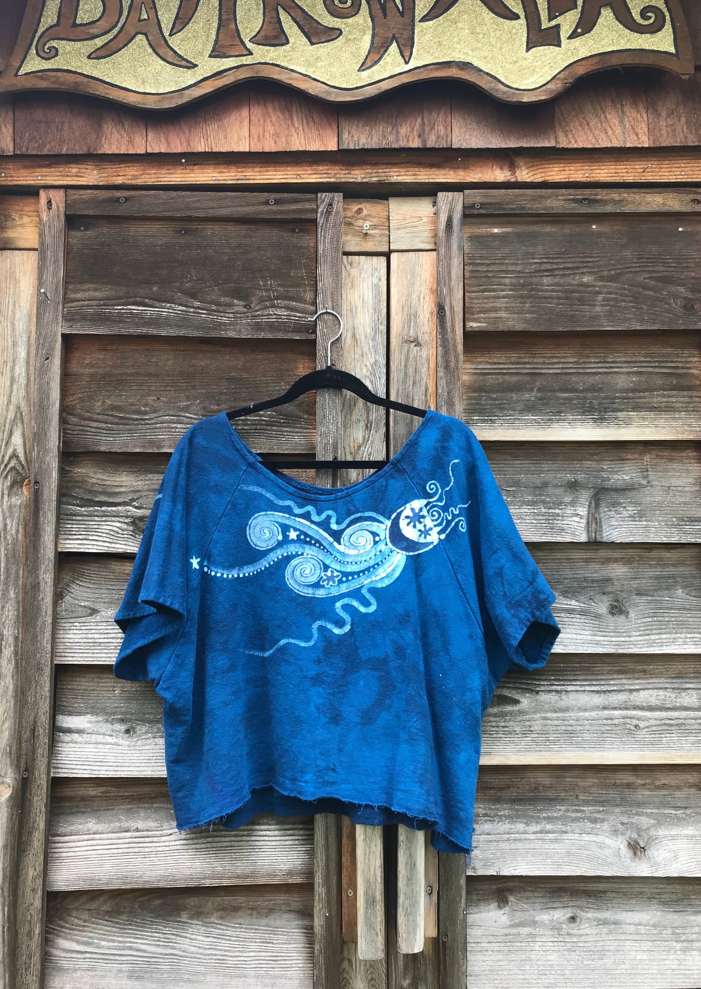 Bluest of Moons Organic Cotton Terry Handmade Batik Top - M/L (Oversized) Batik Dresses Batikwalla