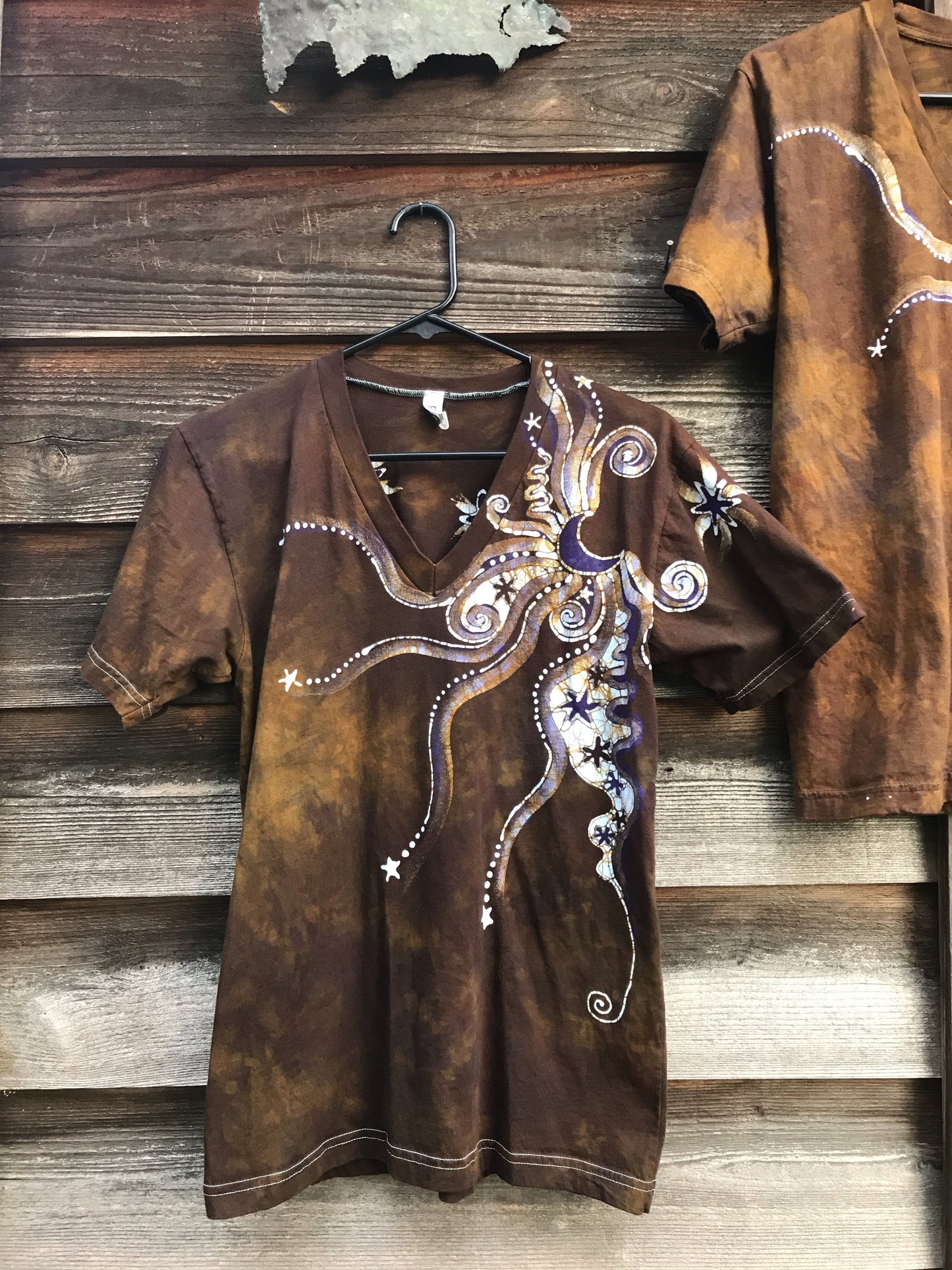 Purple Suede Moonbeams Hand Painted Batikwalla Vneck Tshirt - Unisex Tshirts batikwalla Small