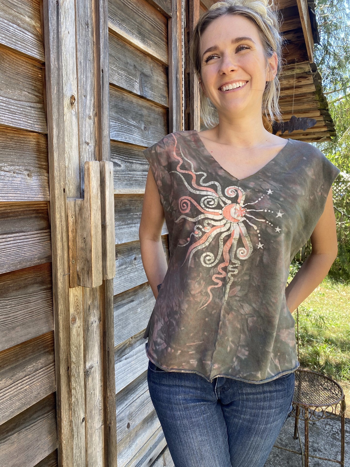 Sage And Clay - Organic Cotton 4 Panel Batik Top - Handmade Batik Dresses Batikwalla