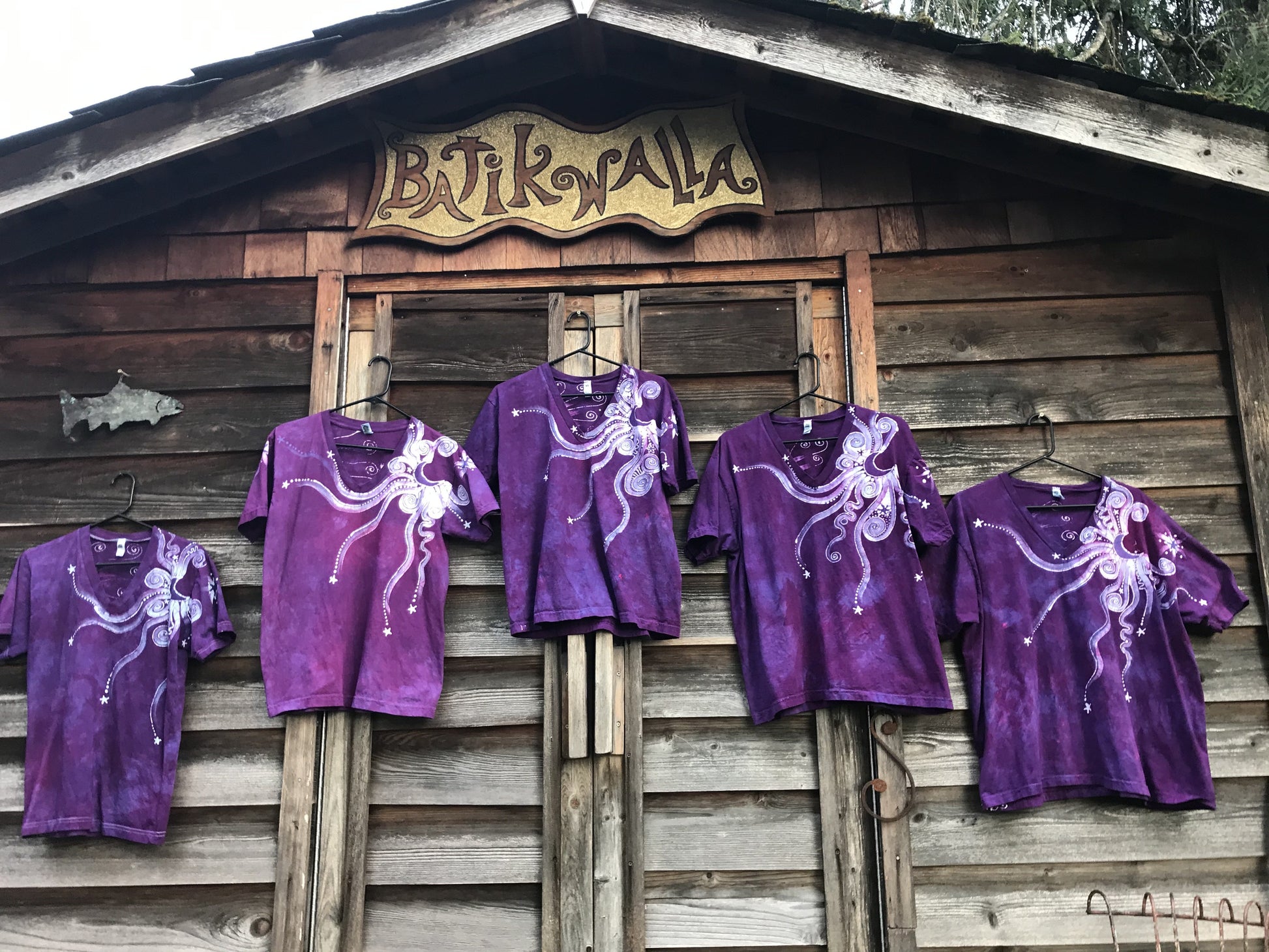 Fuchsia Moonbeams Hand Painted Batikwalla Vneck Tshirt - Unisex Tshirts batikwalla