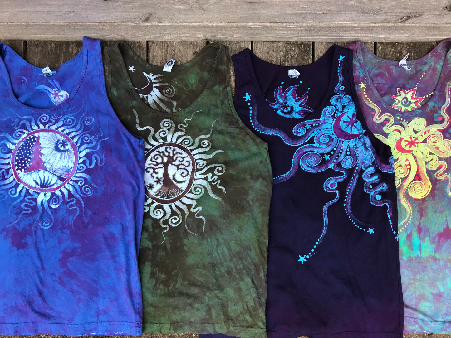 Midnight Purple and Turquoise Moonbeams Tank Top Tops batikwalla
