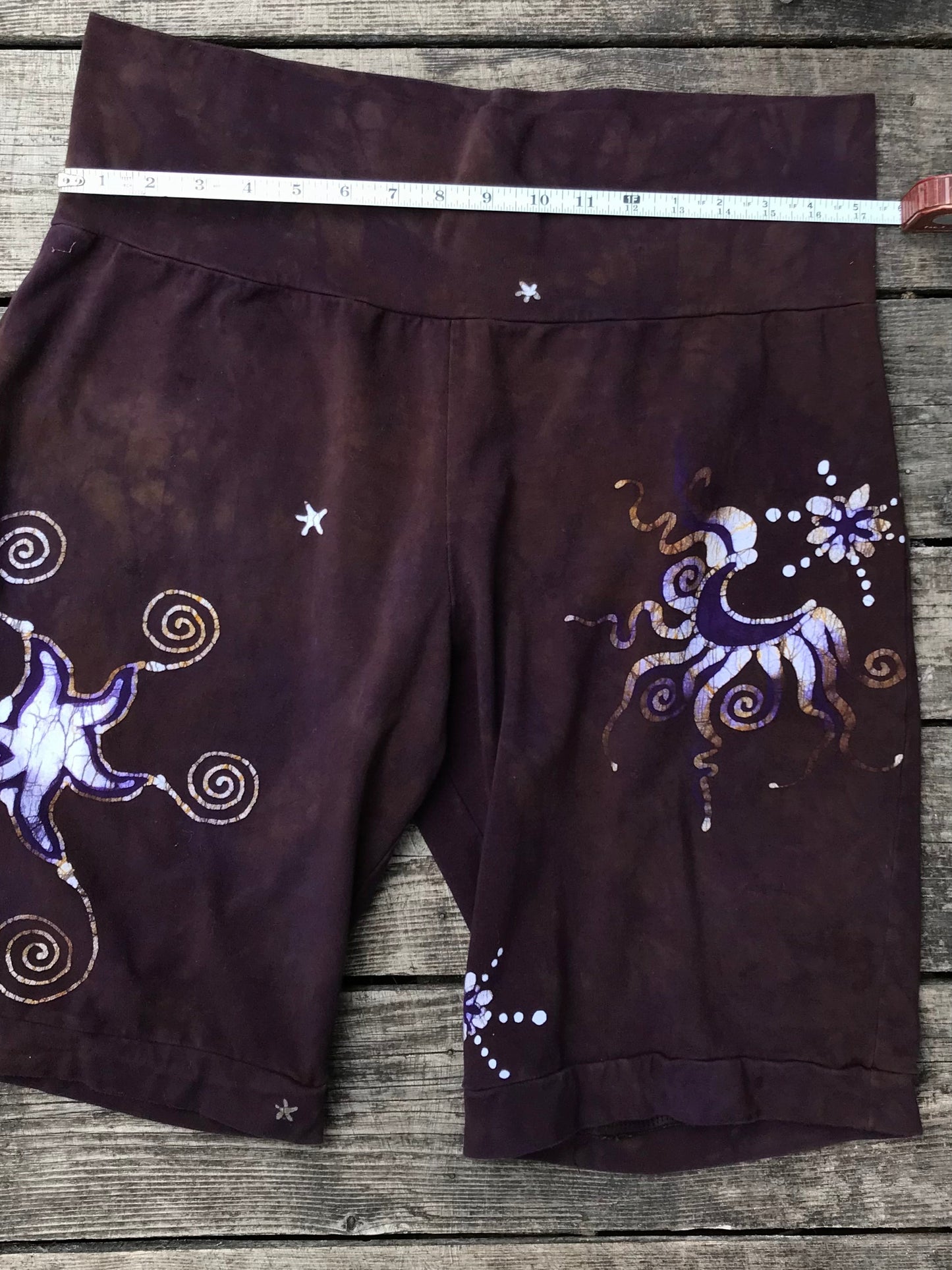 Earth Moon and Stars Batik Biker Shorts - Purple Highlights 2X Batikwalla by Victoria