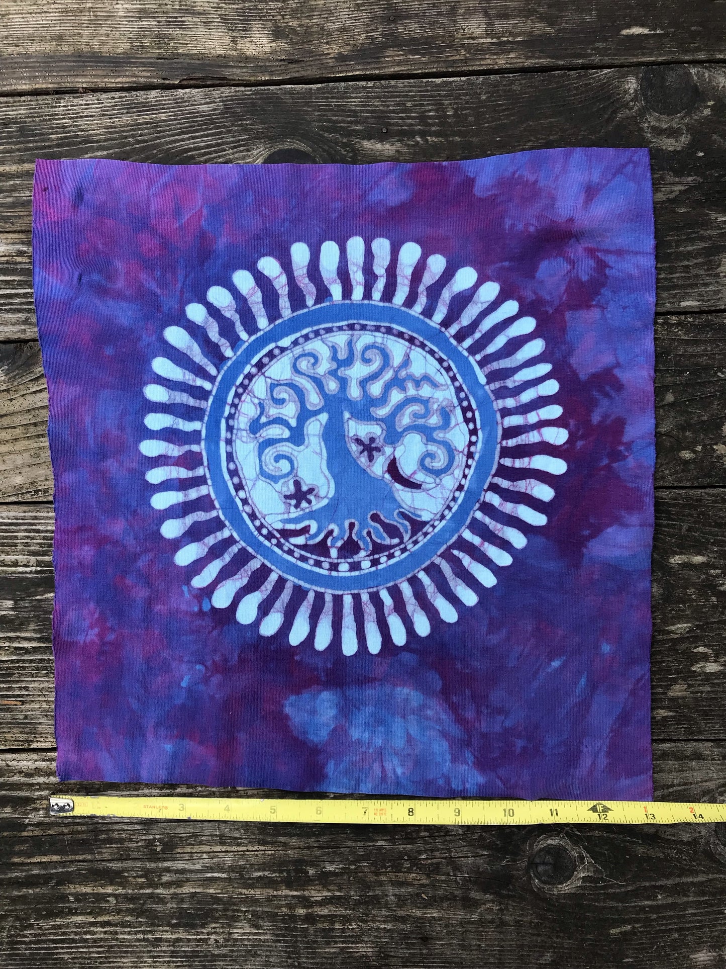 Hand Painted Batik Fabric Square - Tree of Life in Purple and Periwinkle Batikwalla by Victoria