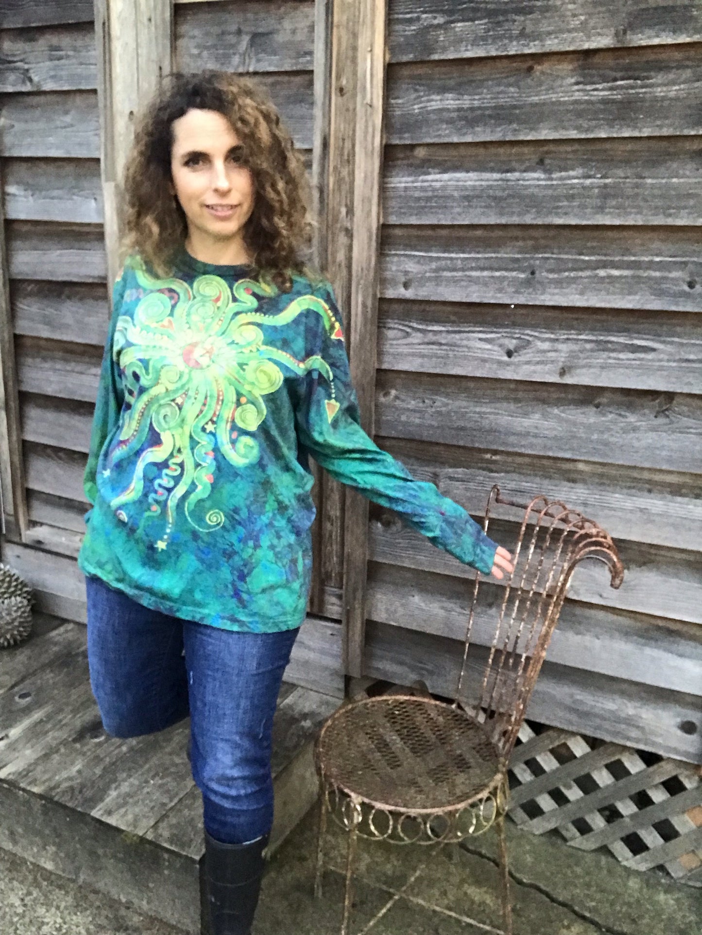 God's Rays In The Garden Long Sleeve Batik Tshirt - Size XL