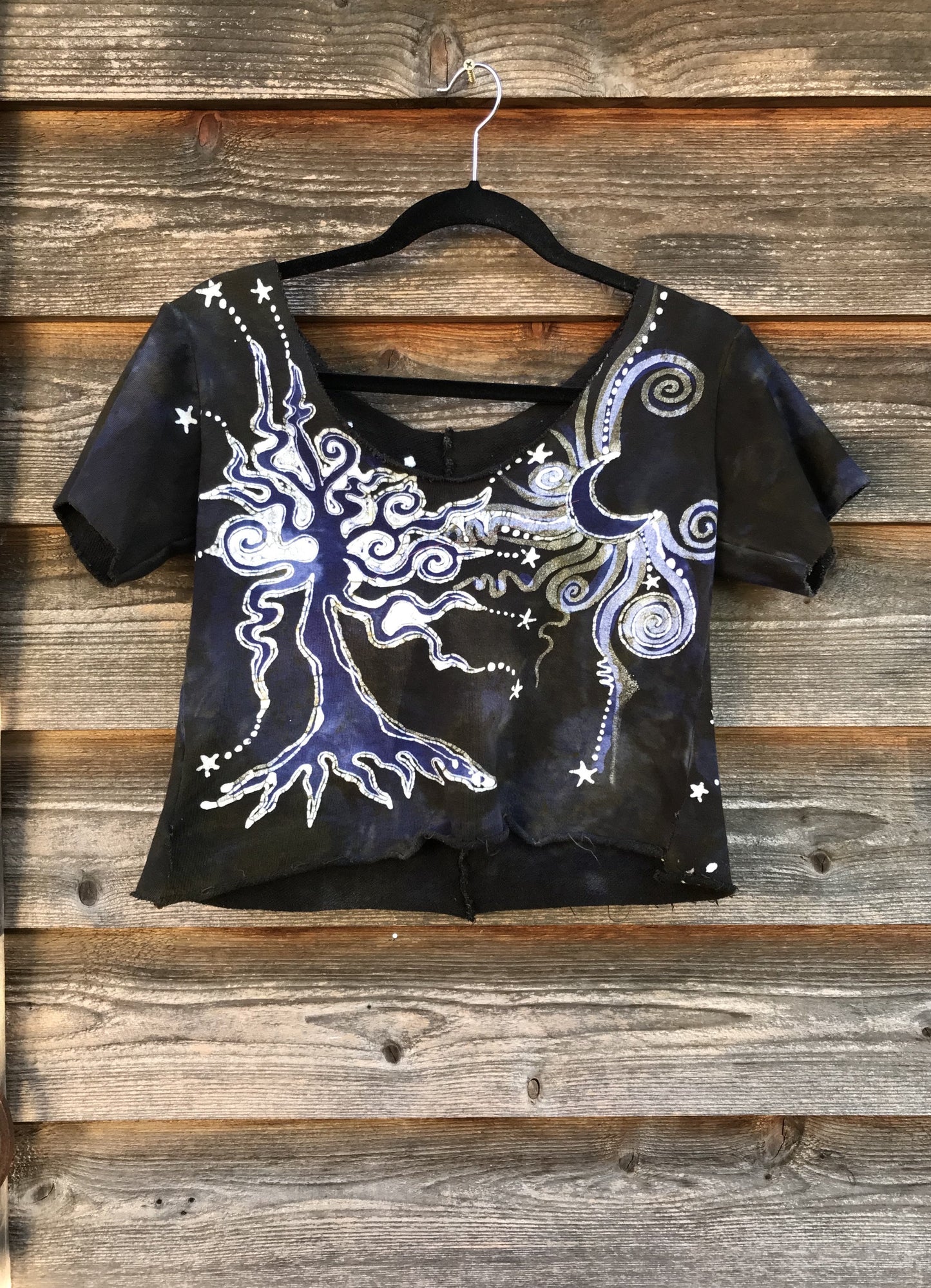Indigo Tree Organic Cotton Handmade Batik Crop Tee, Size Small Batik Dresses Batikwalla
