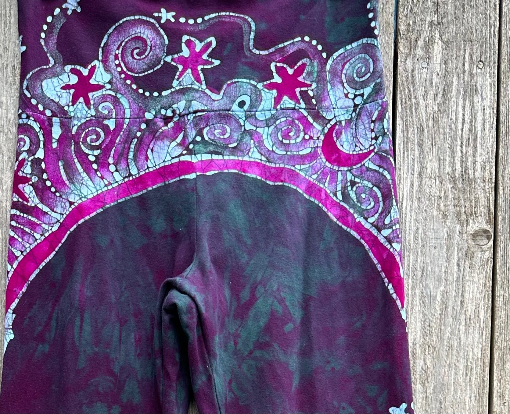 Teal and Magenta Moon Rainbow Stretchy Movement Pants - Size MEDIUM Yoga Pants batikwalla