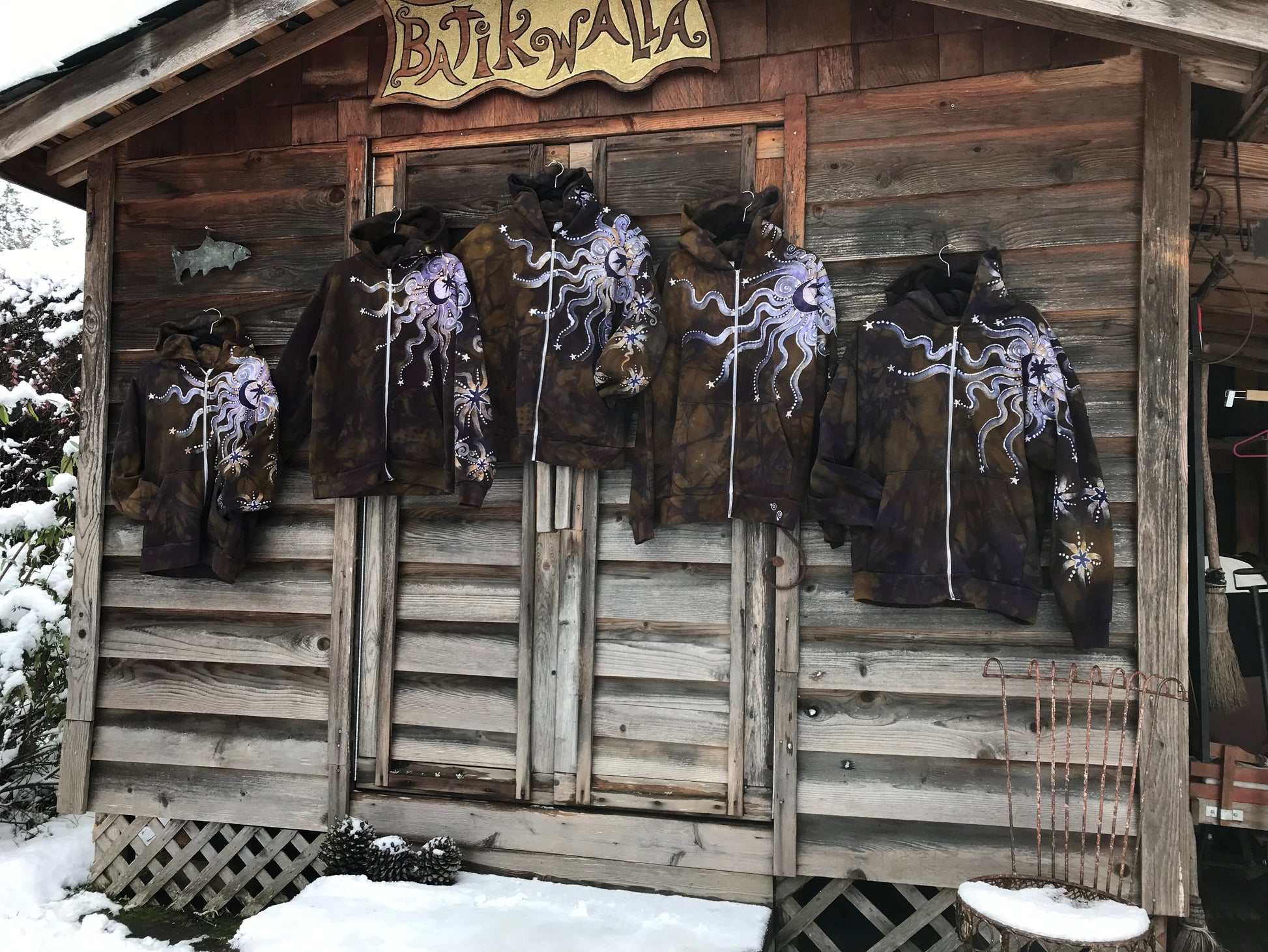 Dark Gold and Purple Moon and Star Handcrafted Batik Zipper Hoodie - Size Small hoodie batikwalla