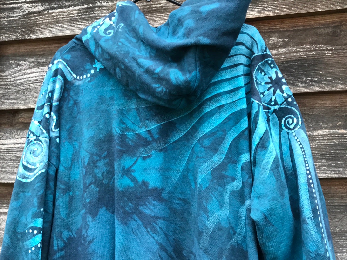 Denim Blue Moon Handcrafted Batik Zipper Hoodie - Size 2X hoodie batikwalla