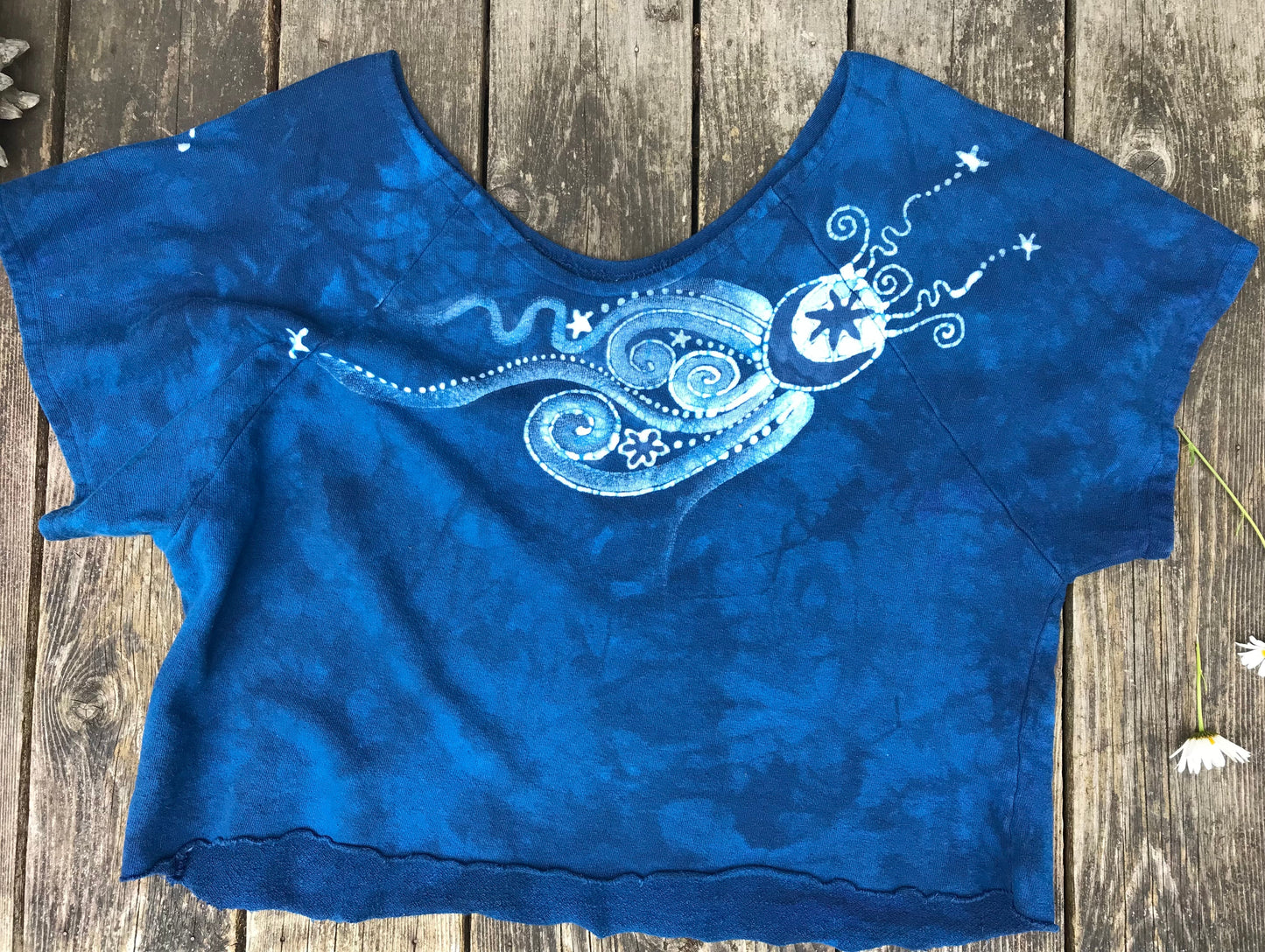 Bluest of Moons Organic Cotton Terry Handmade Batik Top - S/M (Oversized) Batik Dresses Batikwalla