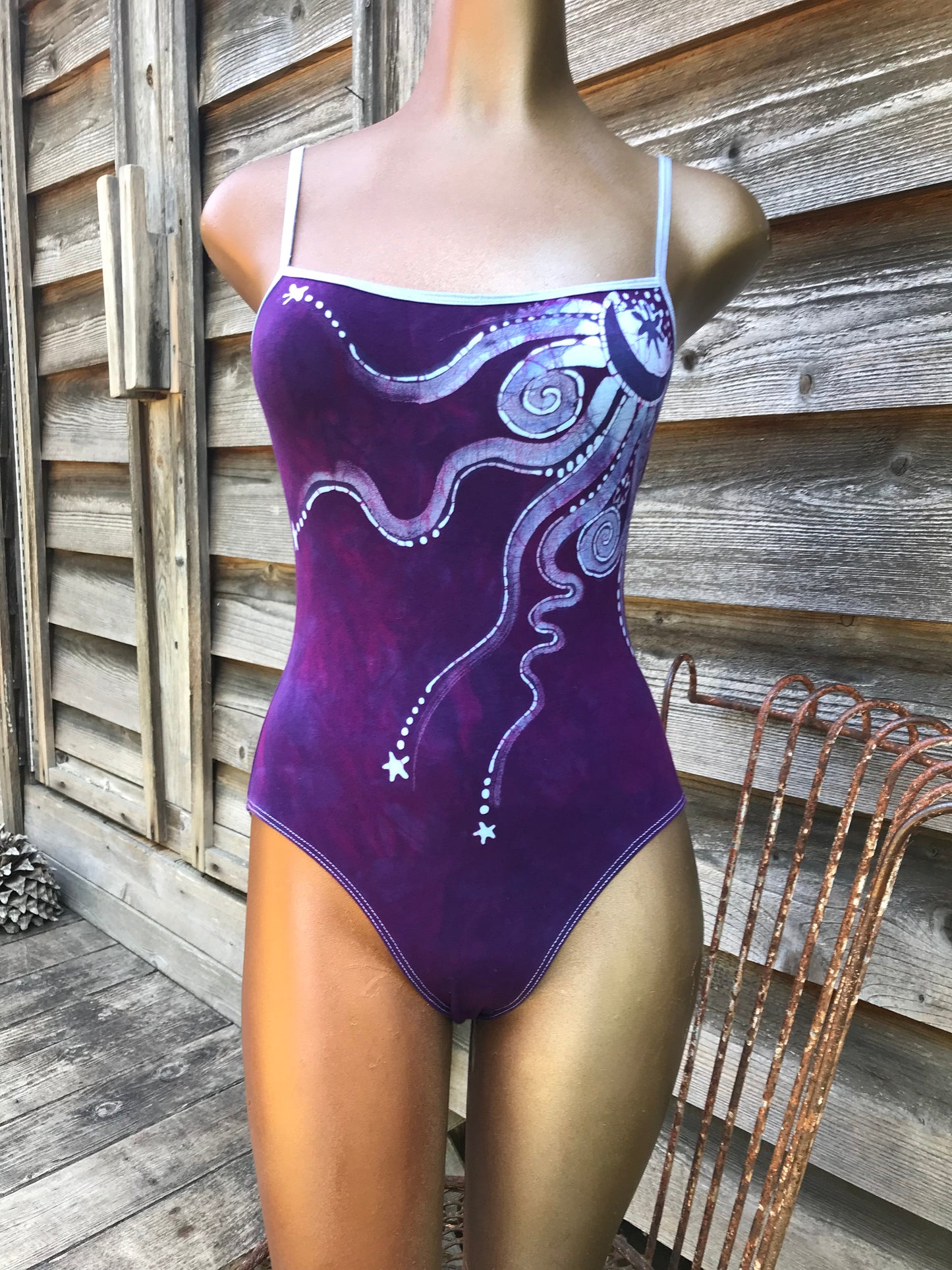 Magenta Purple Moondance Hand Painted Batik Leotard Tops batikwalla
