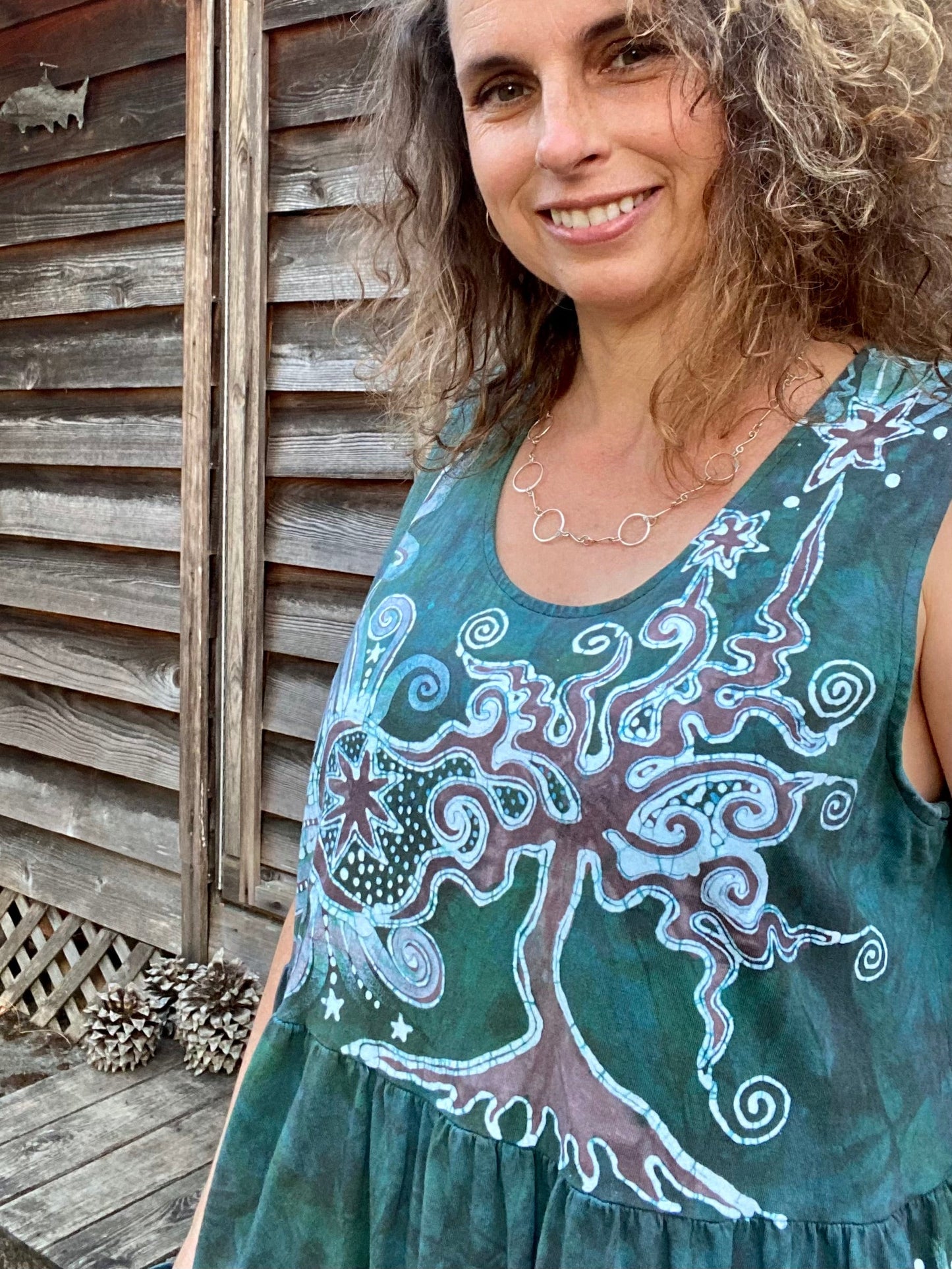 Mist in the Moss Green Forest - Farmer's Market Pocket Dress - Size 2X Batik Dresses Batikwalla