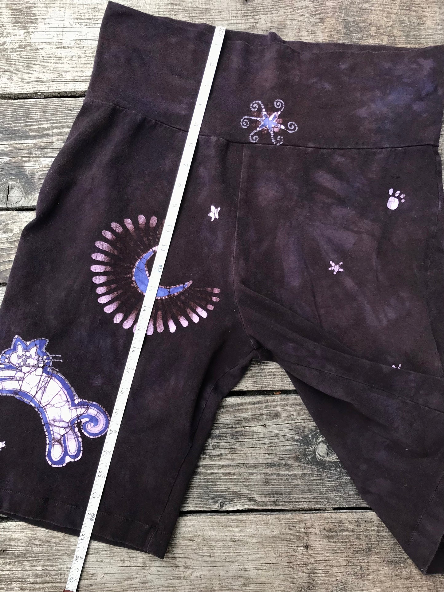 Cat and Moon and Stars Batik Biker Shorts - Purple Eggplant 2X Batikwalla by Victoria