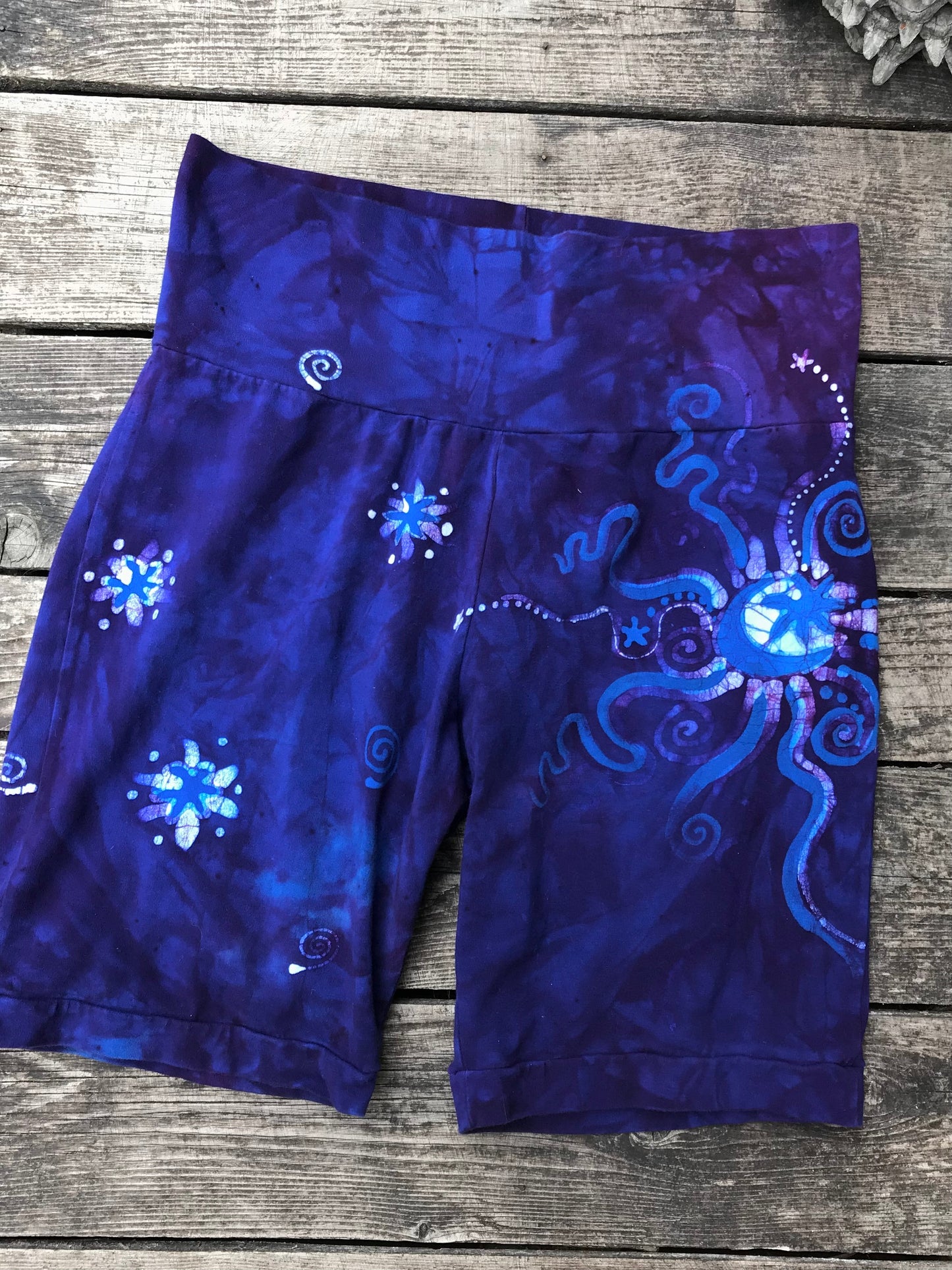 Blue Purple Batik Biker Shorts - Moon and Stars Batikwalla by Victoria
