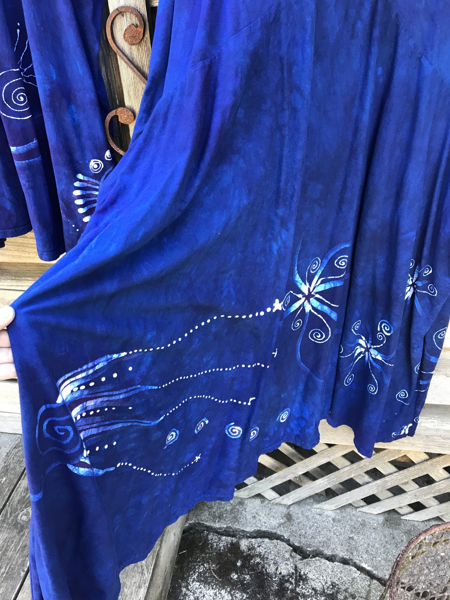 Blue Moon Galaxy - Hand Painted Short Sleeve Batik Dress - With Pockets Batik Dresses Batikwalla