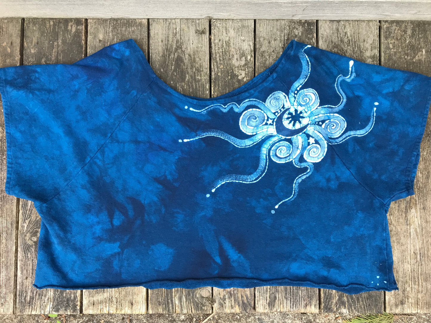 Bluest of Moons Organic Cotton Terry Handmade Batik Top - L/XL (Extremely Oversized) Batik Dresses Batikwalla