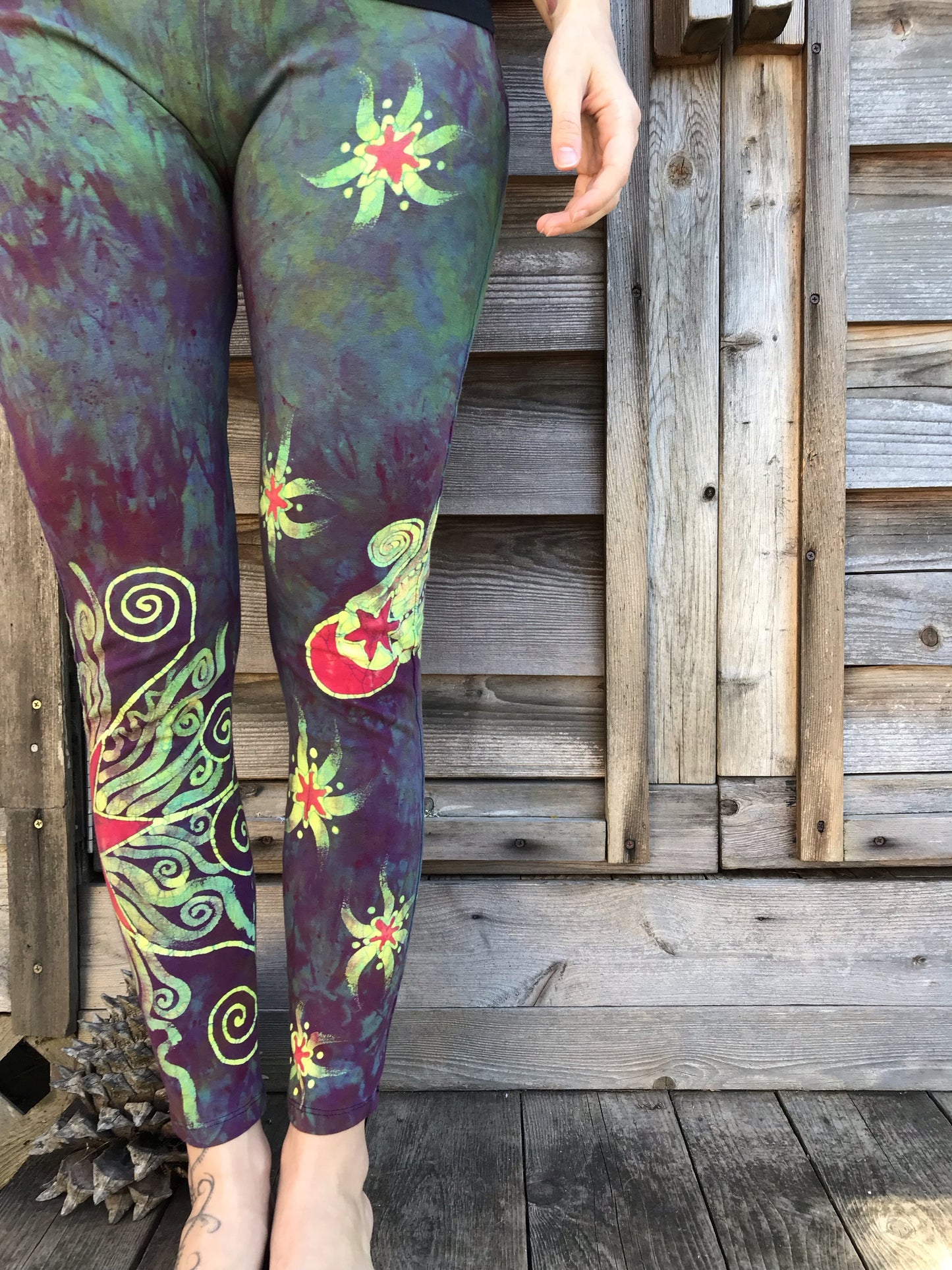 Sunrise Moon and Stars Batik Yoga Leggings leggings batikwalla
