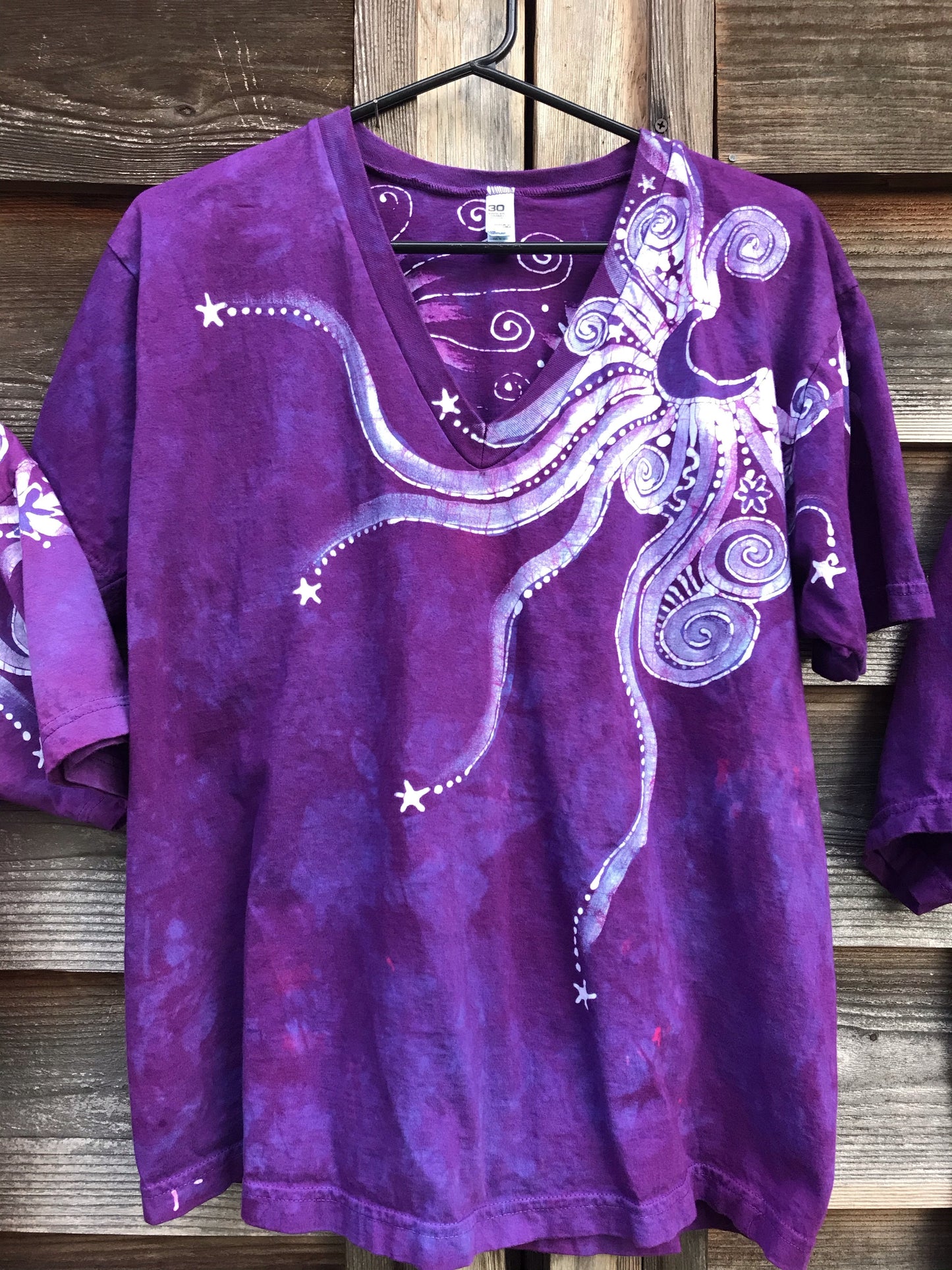 Fuchsia Moonbeams Hand Painted Batikwalla Vneck Tshirt - Unisex Tshirts batikwalla Large
