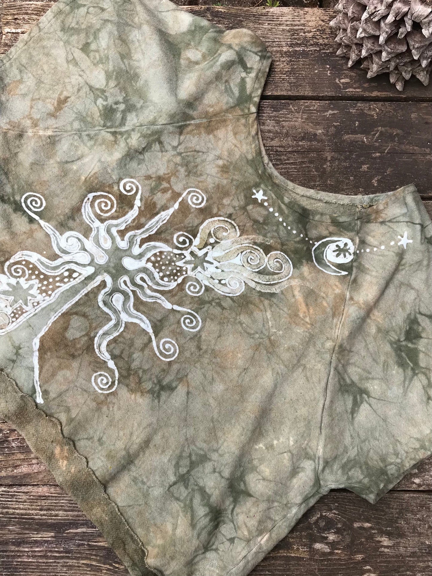 Desert Tree Sage Moon Organic Cotton Terry Handmade Batik Top - M/L (Oversized) Batik Dresses Batikwalla