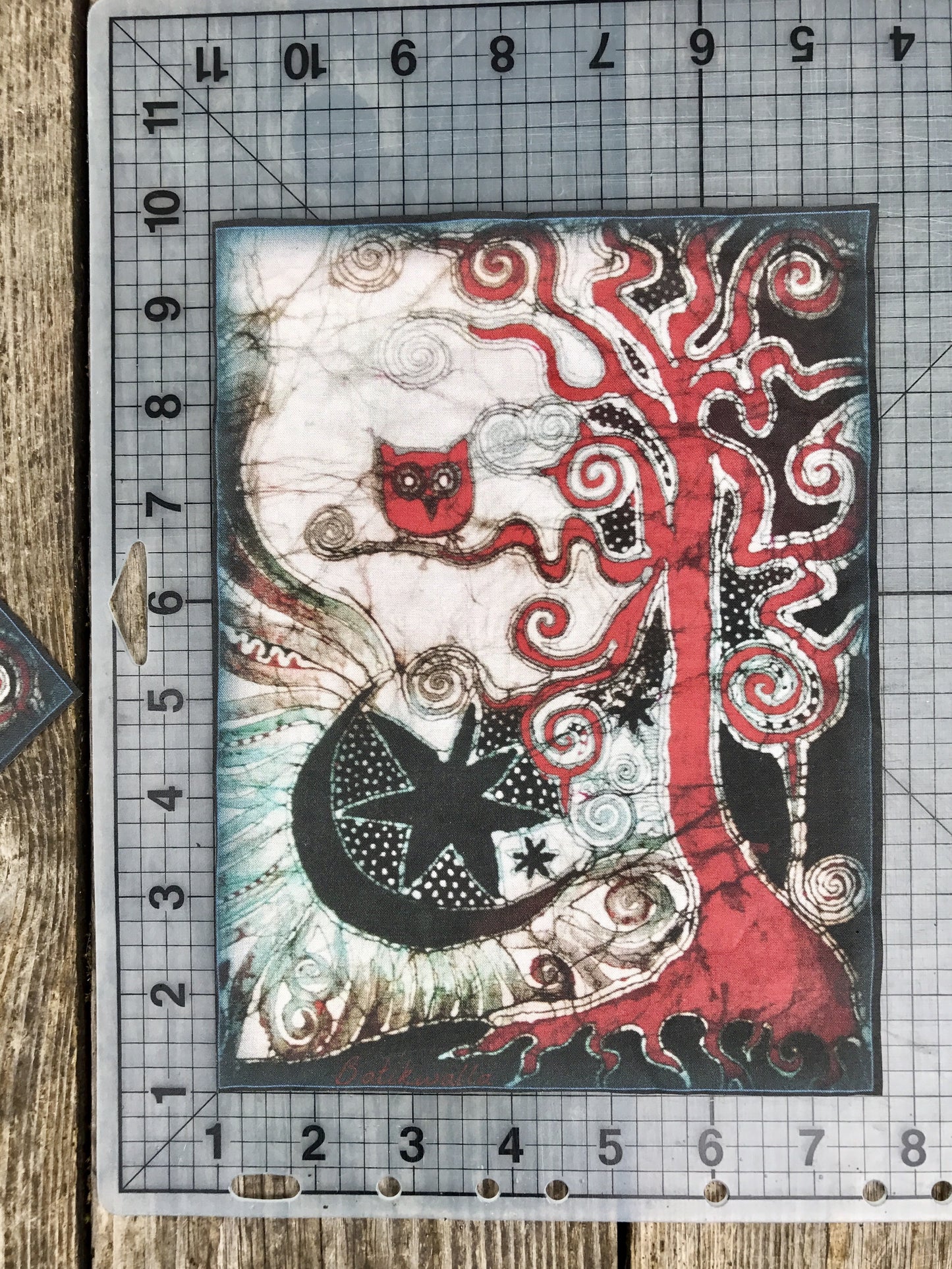 Owl Tree Batik Fabric Print Patch