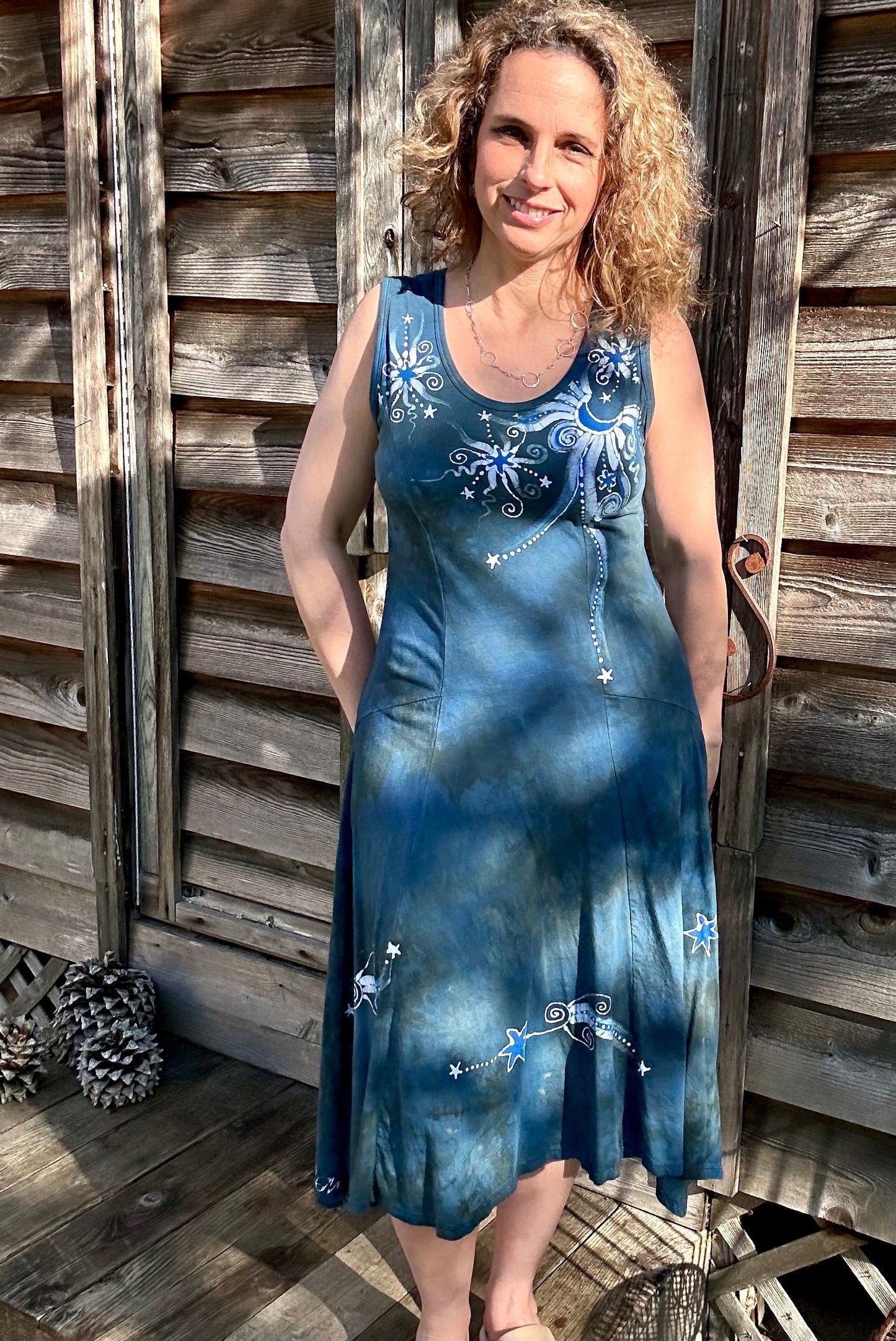 Blue Moon Sage Batikwalla Batik Dress - Size Large Batik Dresses Batikwalla