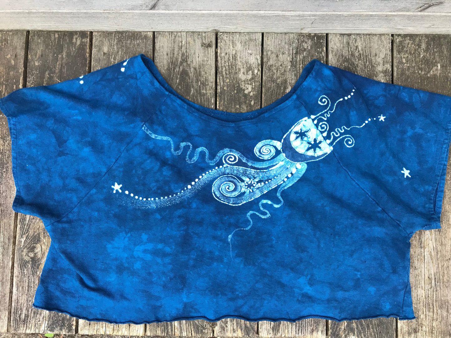 Bluest of Moons Organic Cotton Terry Handmade Batik Top - L/XL (Extremely Oversized) Batik Dresses Batikwalla