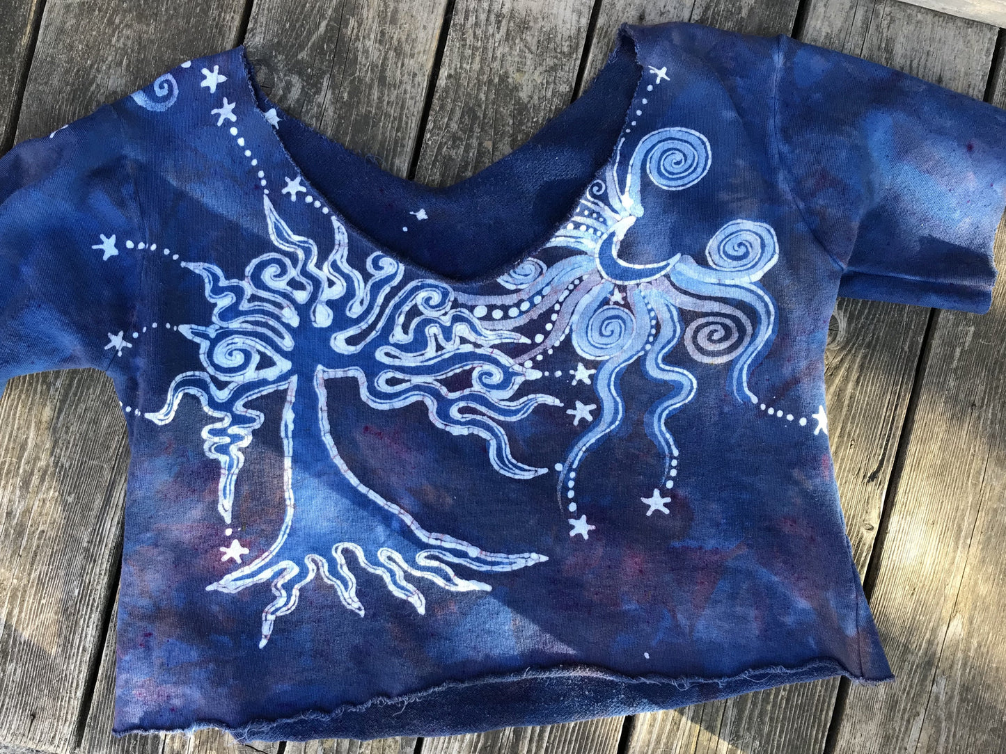 Blue Canoe Campers Tree Organic Cotton Handmade Batik Crop Tee, Size Medium/Large Batik Dresses Batikwalla