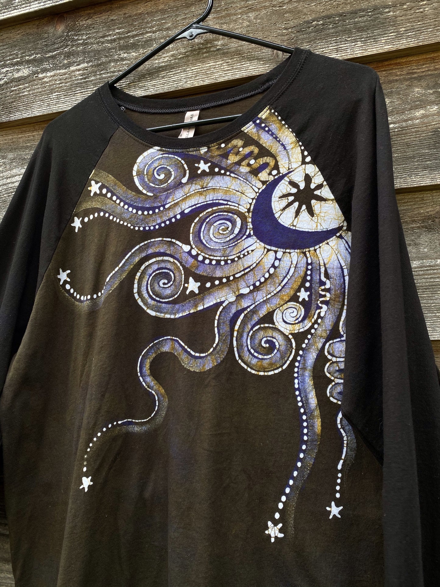 Mustard & Purple Moonbeams Black Raglan Long Sleeve Batik Top by Batikwalla Batikwalla XL