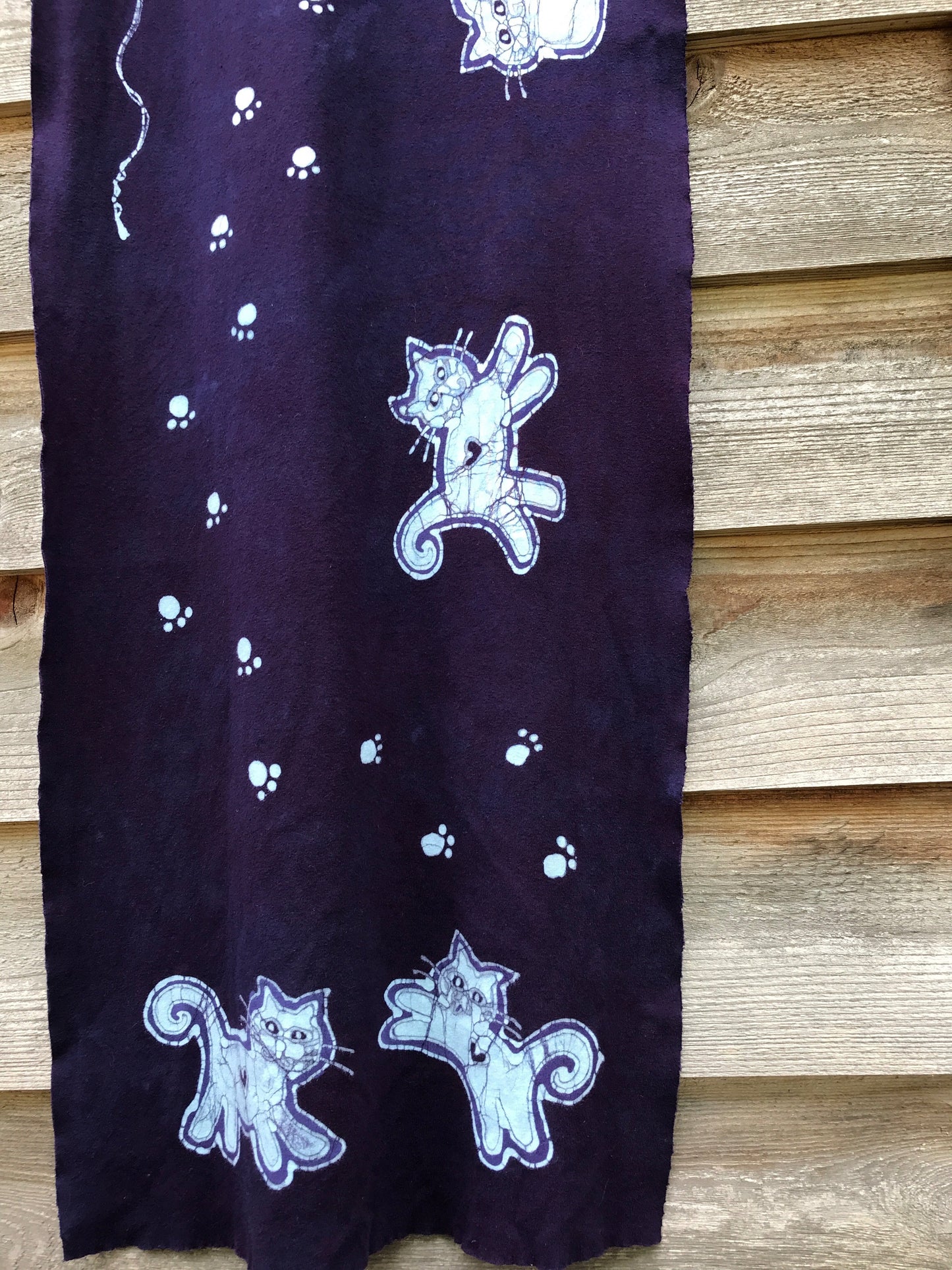 Sweet Kittens Playing Hand Painted Organic Cotton Batik Scarf