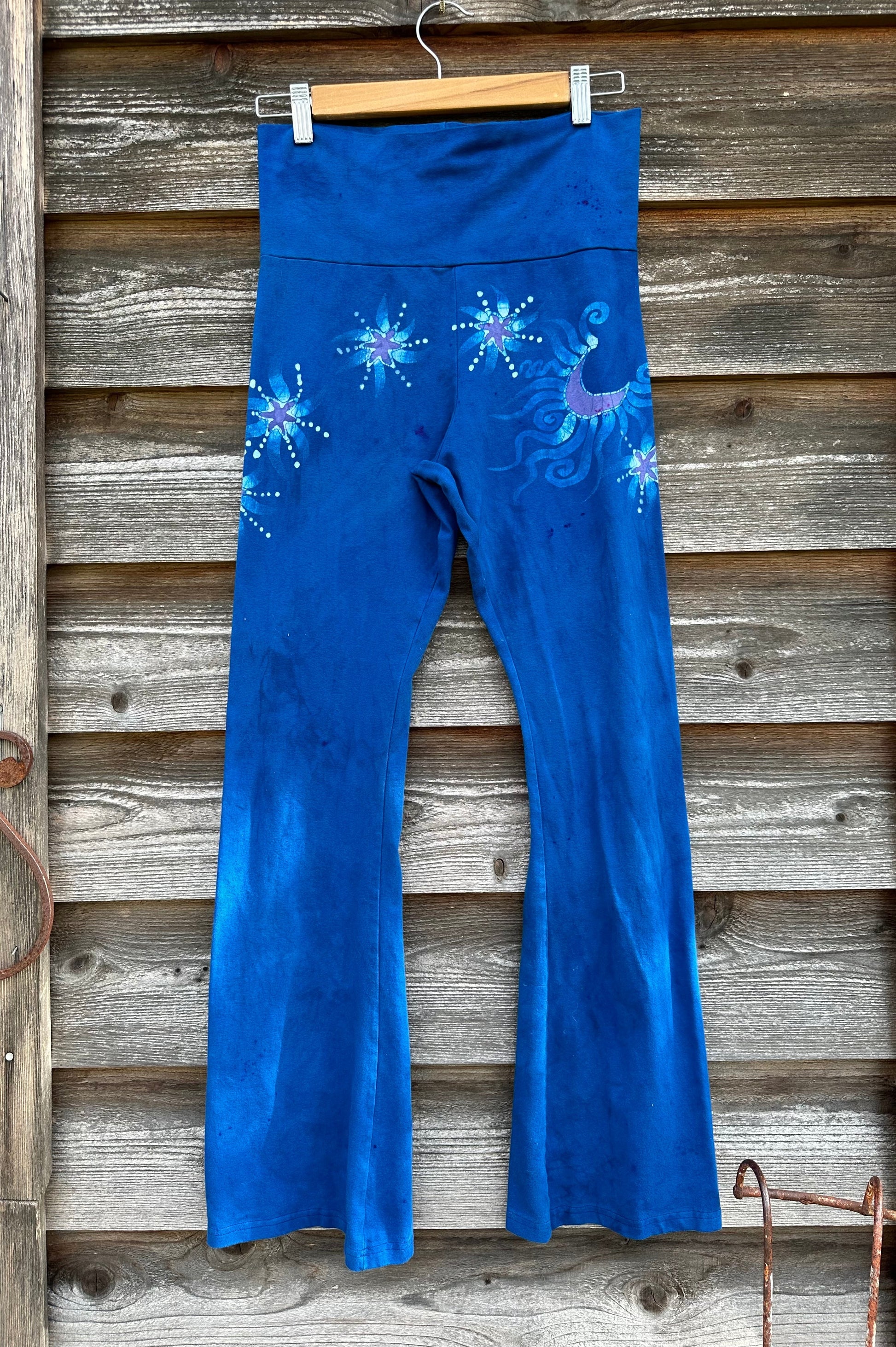 Super Blue Starflower Stretchy Movement Pants - Old School Size Large Yoga Pants batikwalla