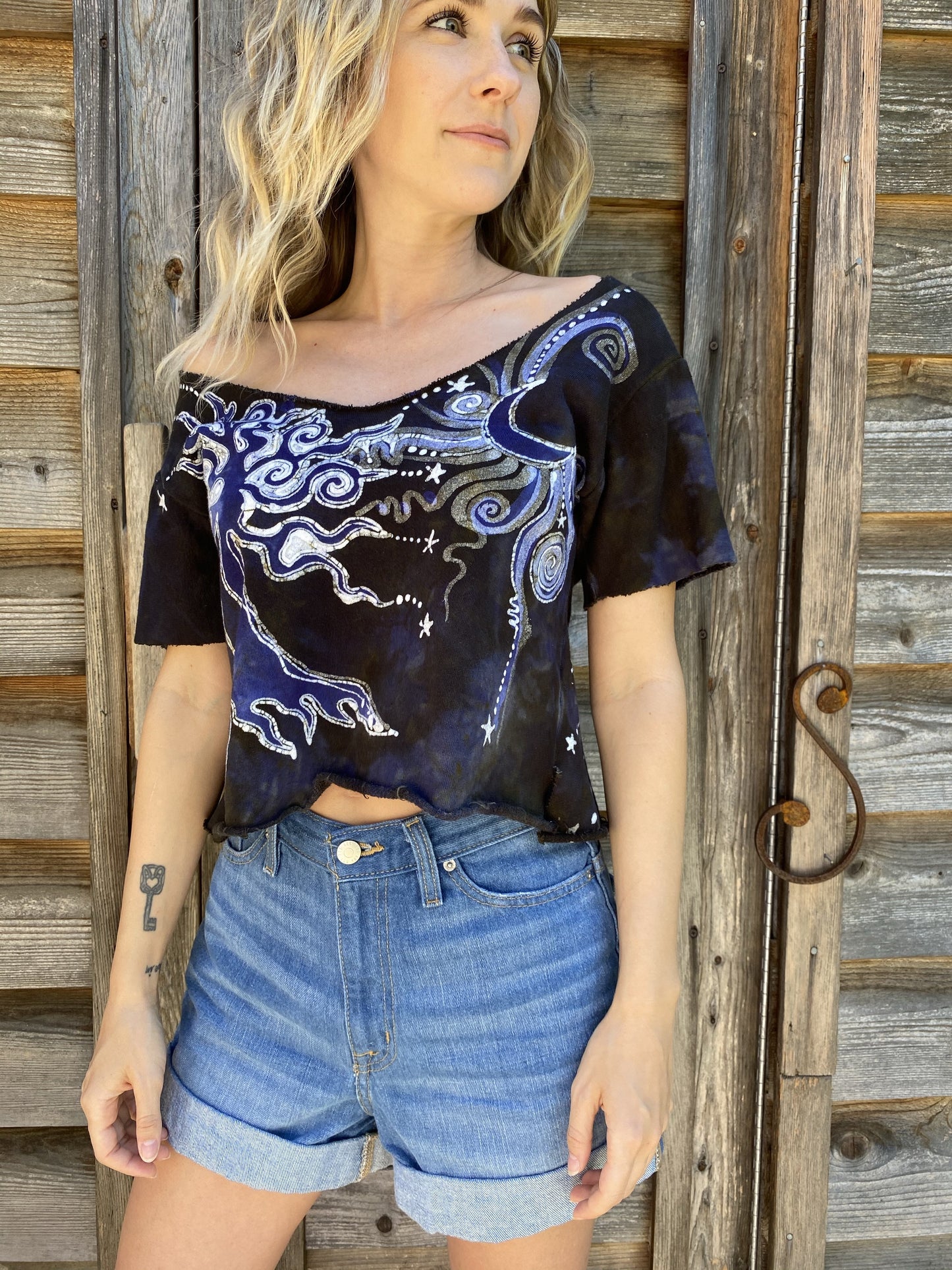 Indigo Tree Organic Cotton Handmade Batik Crop Tee, Size Medium Batik Dresses Batikwalla