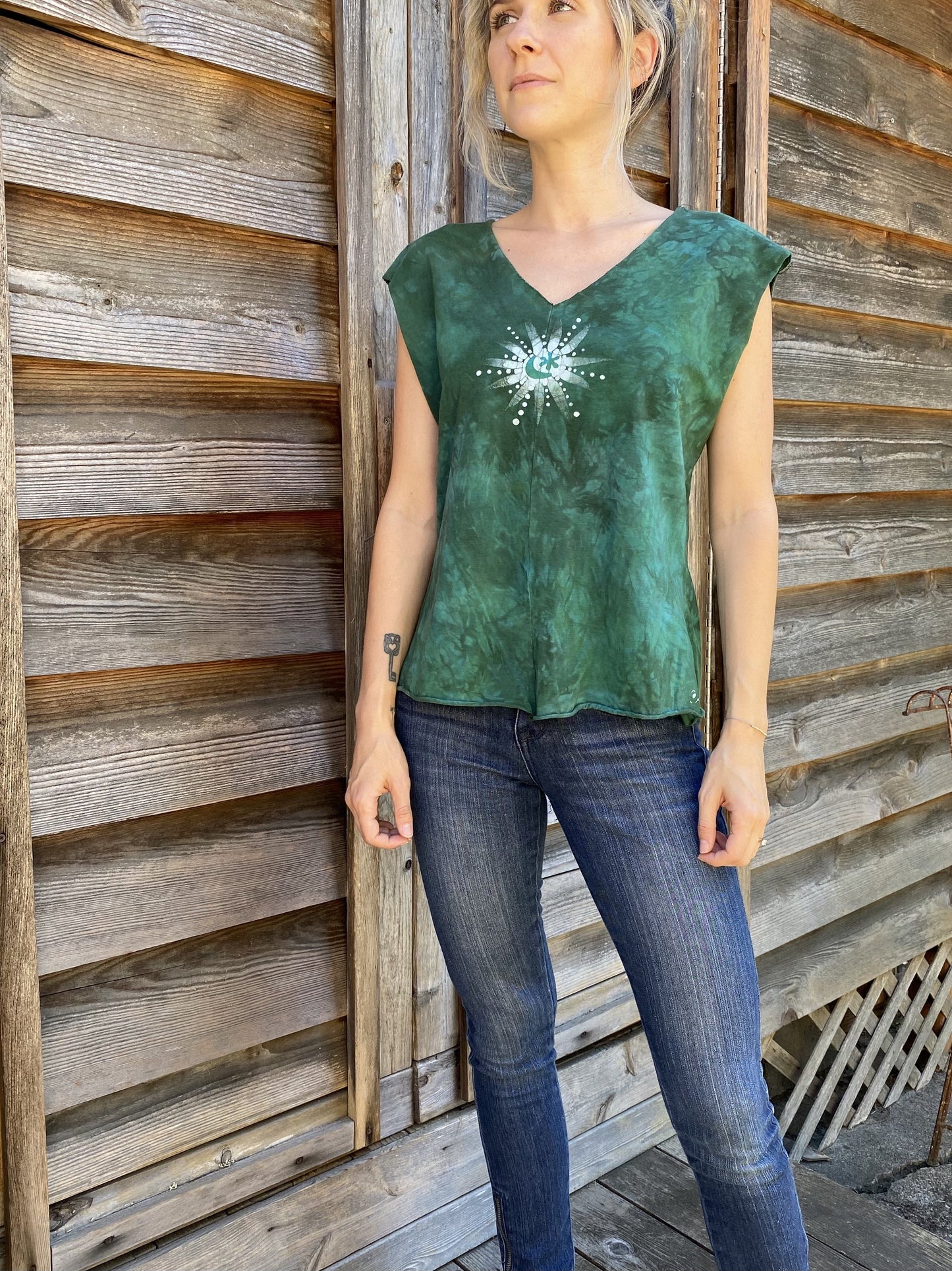 Broccoli Garden Galaxy Delight - Organic Cotton 4 Panel Batik Top - Handmade - Size Small ONLY Batik Dresses Batikwalla