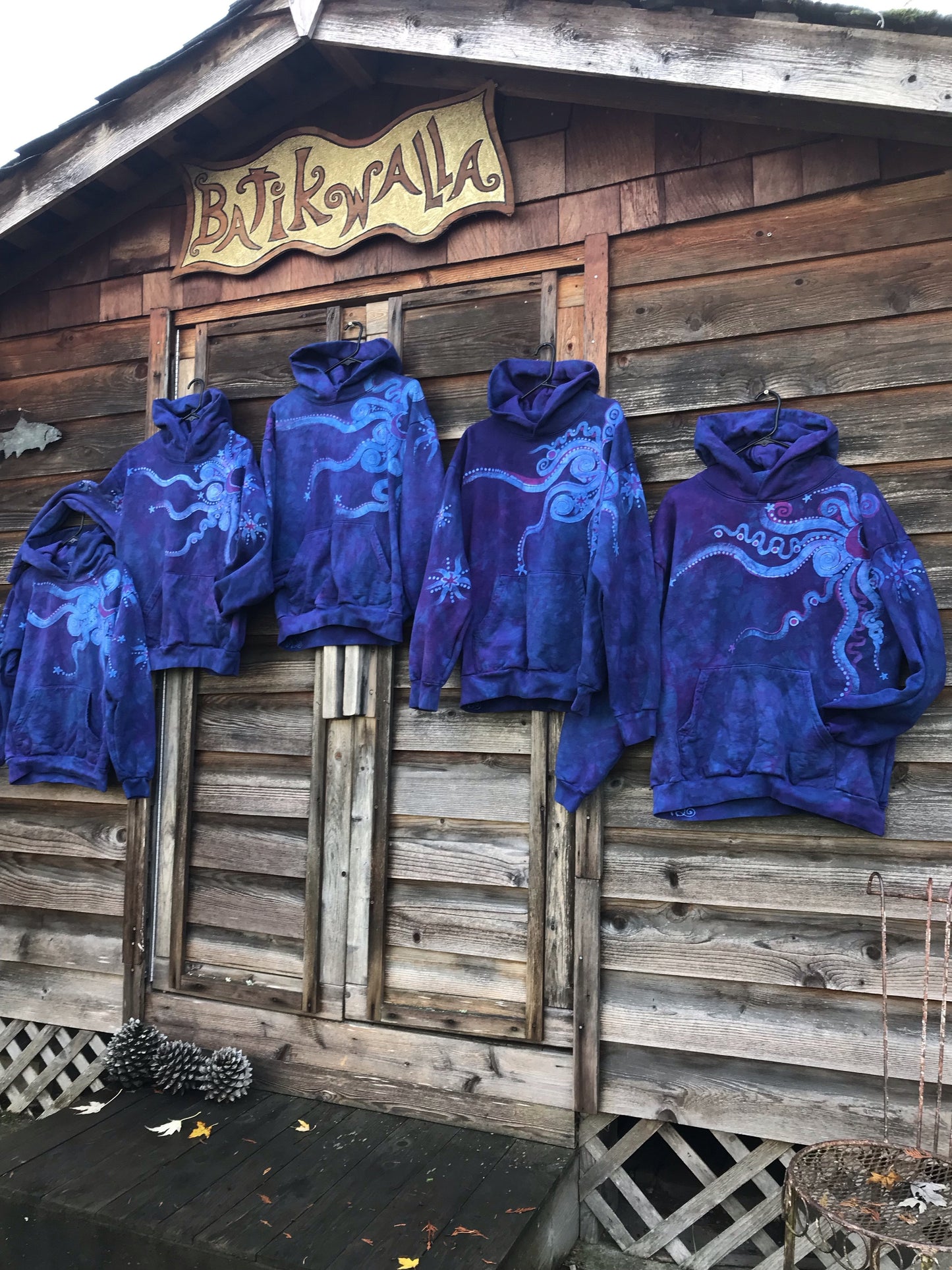 Blue Moonlight Cascade - Handcrafted Batik Pullover Hoodie hoodie batikwalla