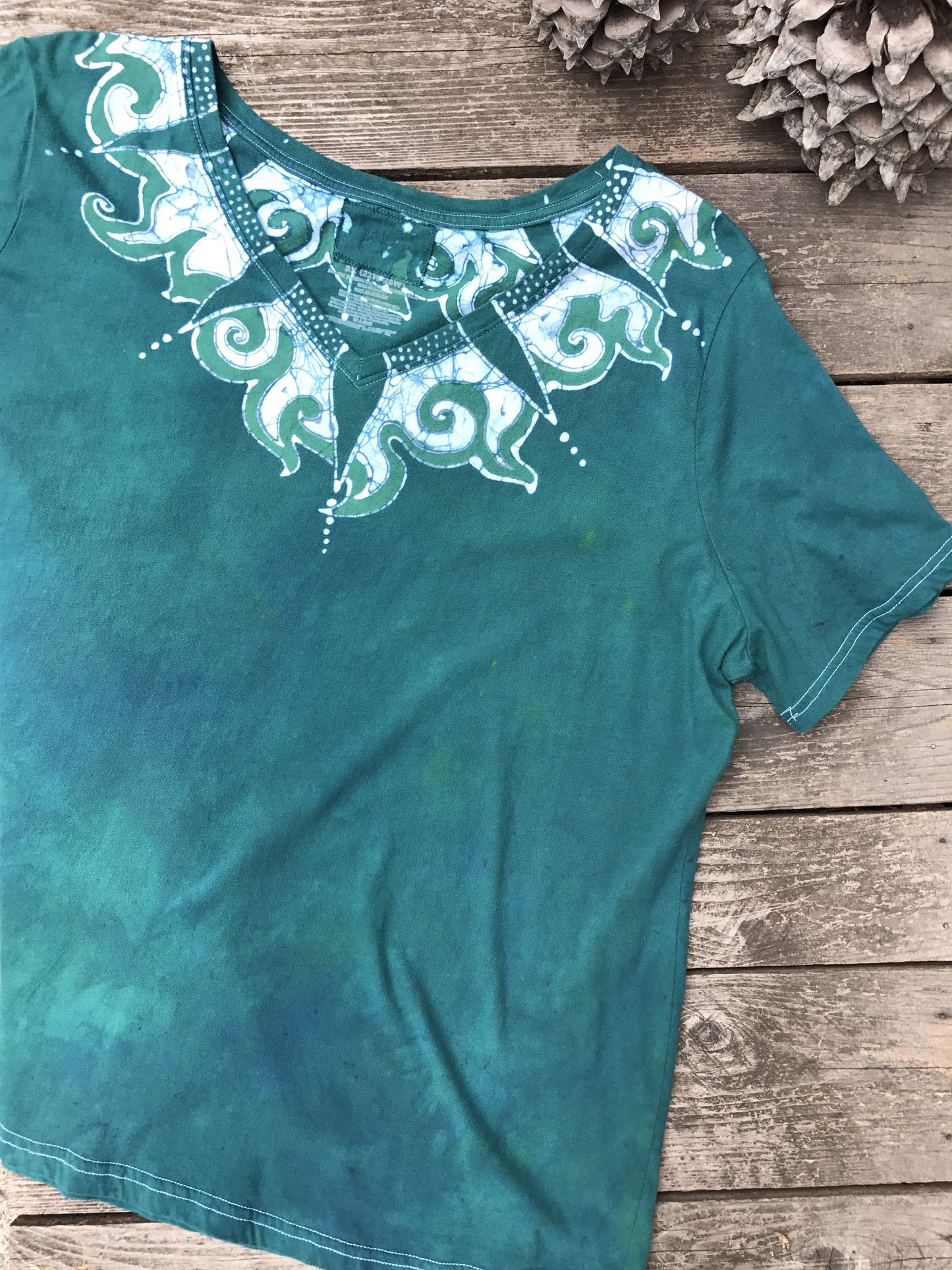 Aquamarine Crystal Hand Painted Batikwalla Vneck Tee - Plus Size 3X