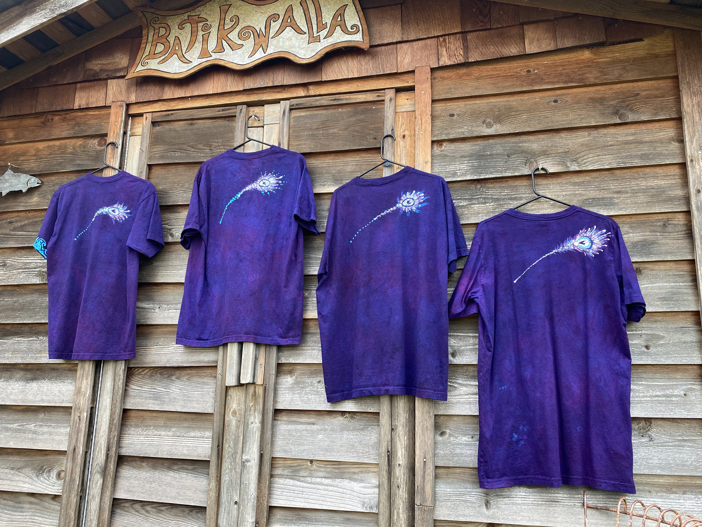 Kissing Peacocks Purple & Turquoise Handmade Batikwalla Tshirt Tshirts batikwalla
