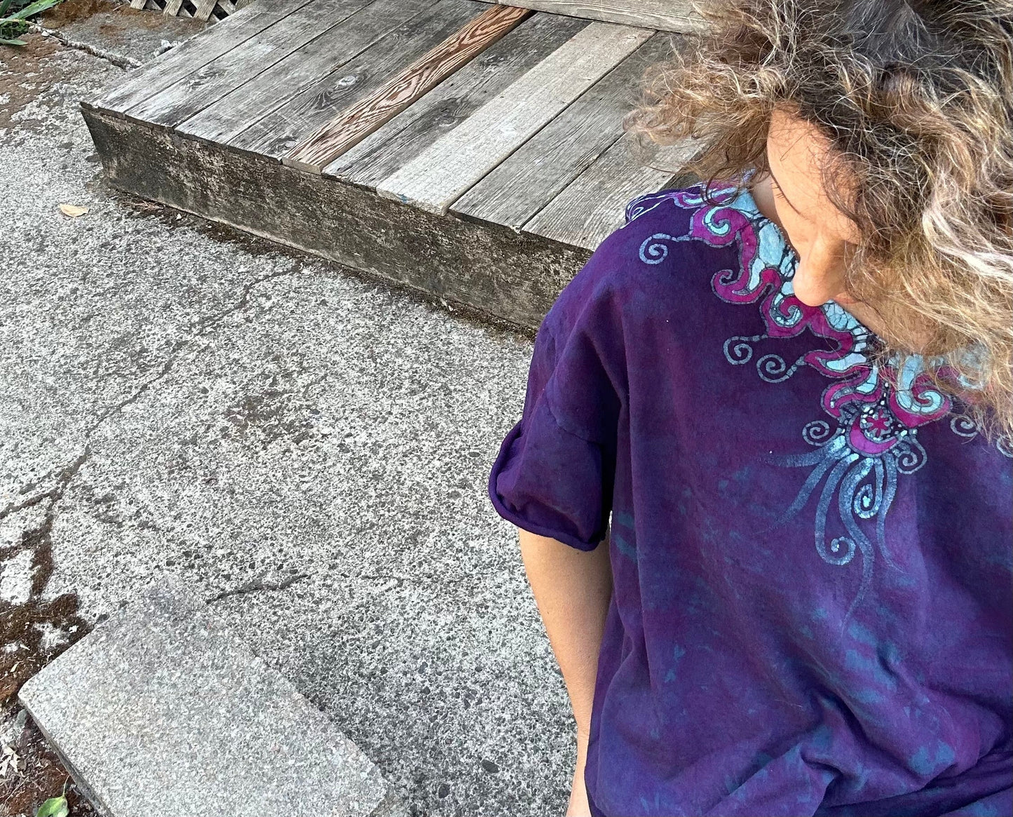 Sapphire Moon Batik Necklace Tee - Size XL Shirts & Tops Batikwalla by Victoria