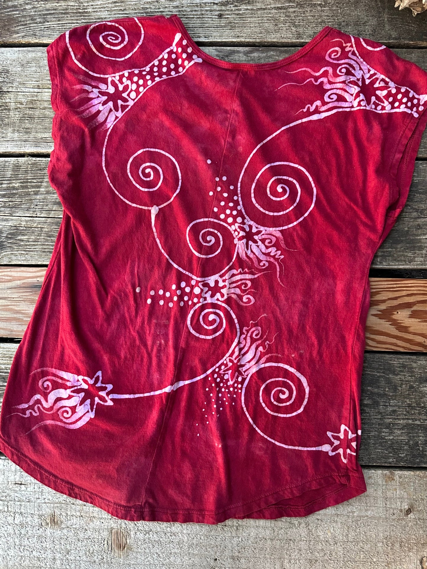 Abstract Raspberry Handmade Batik Scoop Neck Tshirt Tops batikwalla