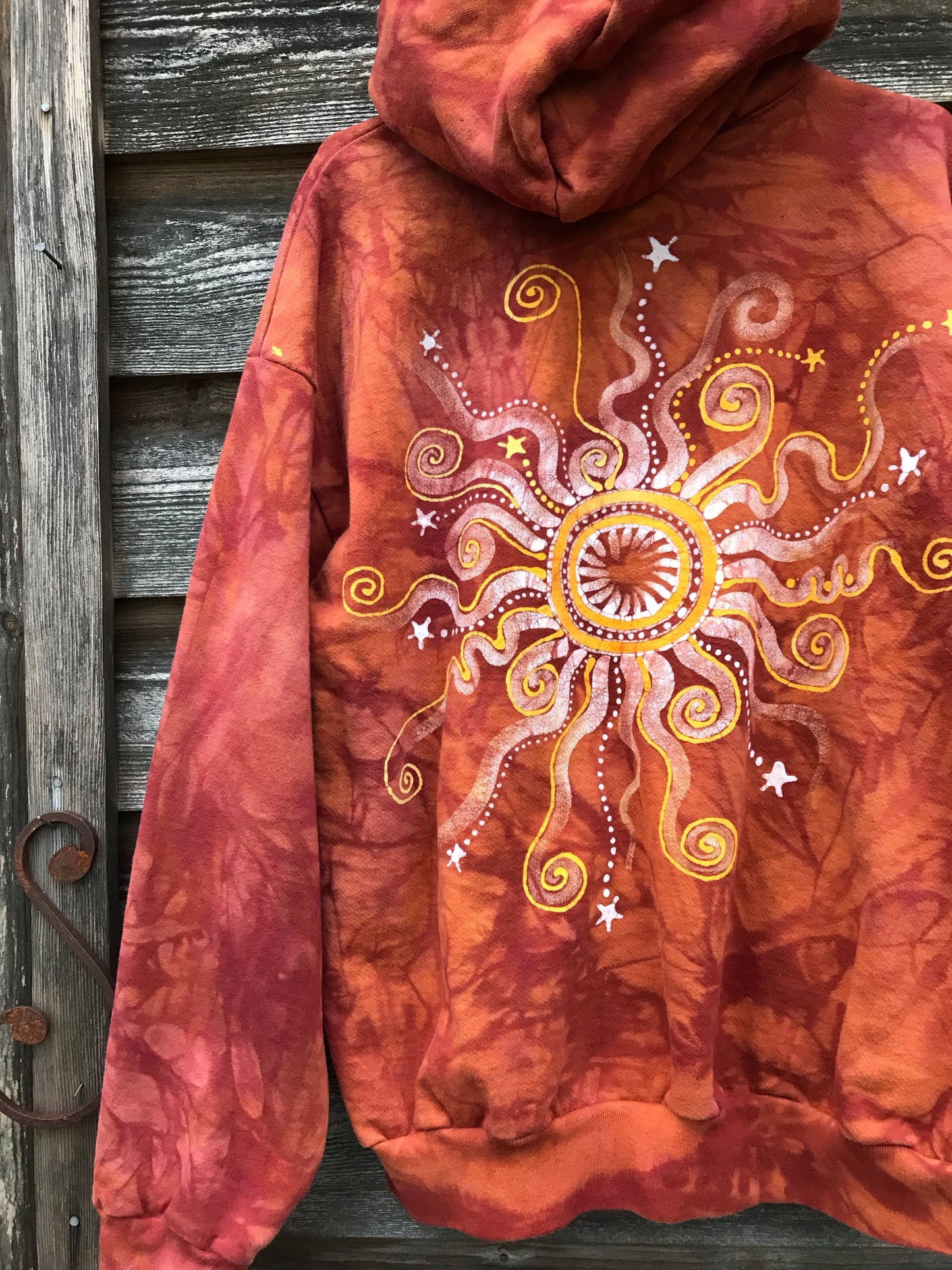 Cayenne Orange Sunset Handcrafted Batik Zipper Hoodie - Size 2X hoodie batikwalla