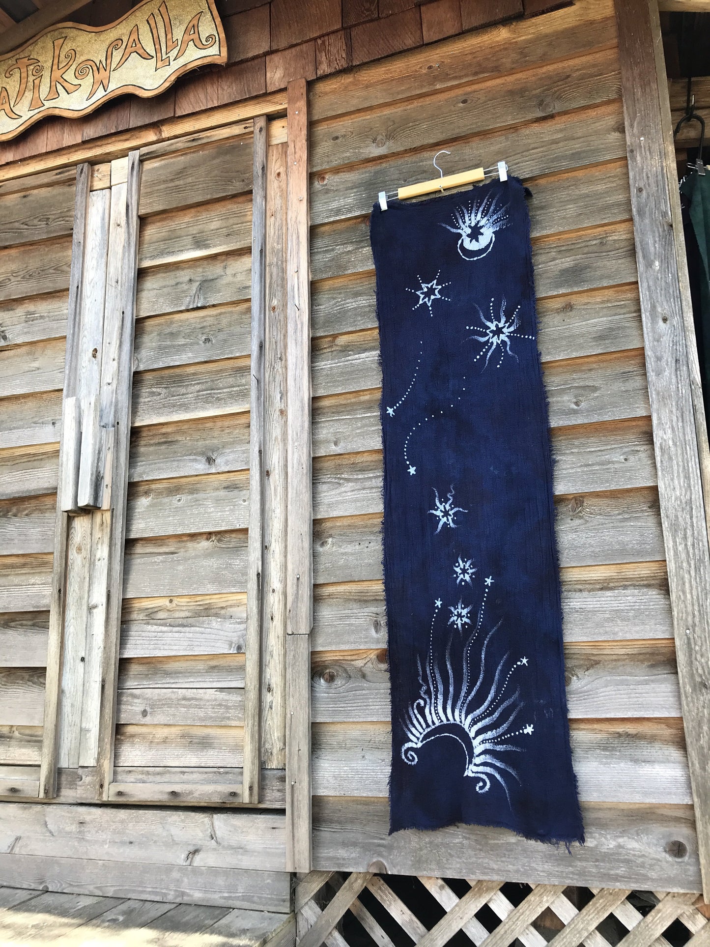 Blue Moons of Midnight Handmade Batik Scarf in Woven Organic Cotton
