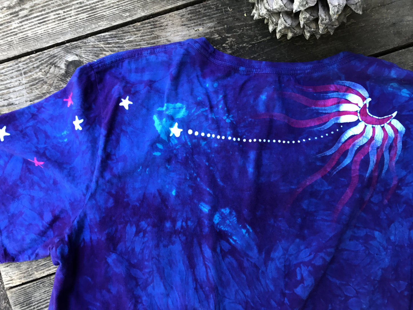 Blue Skies Moonbeams Handmade Batik Scoop Neck Tshirt