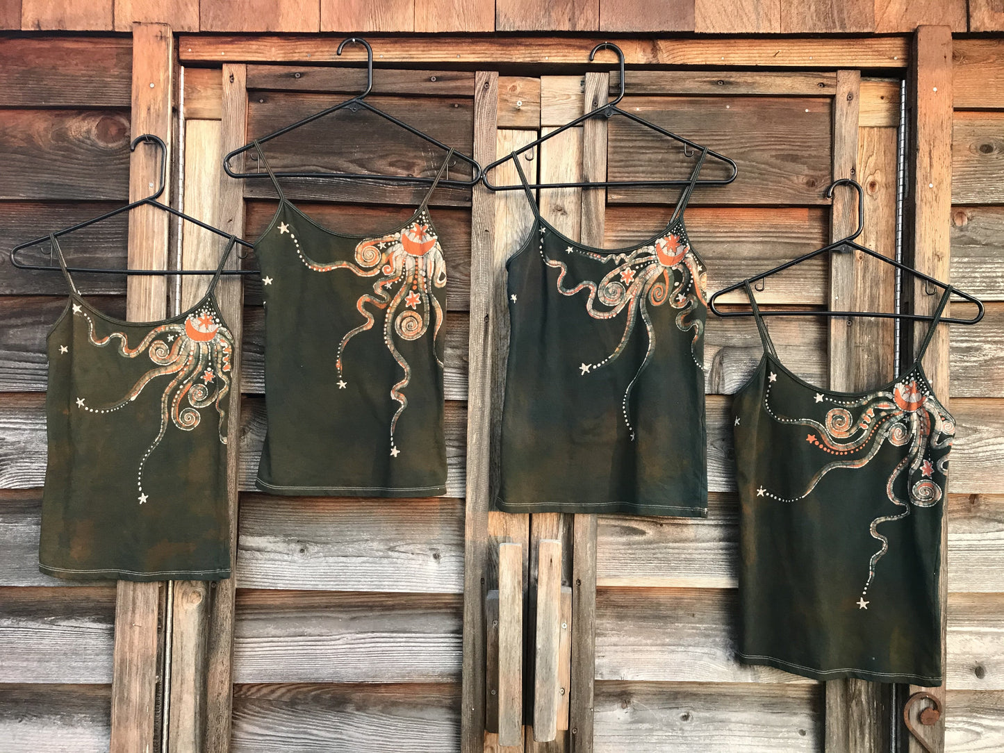 Green Forest Sunset - hand painted batik camisole Tops batikwalla