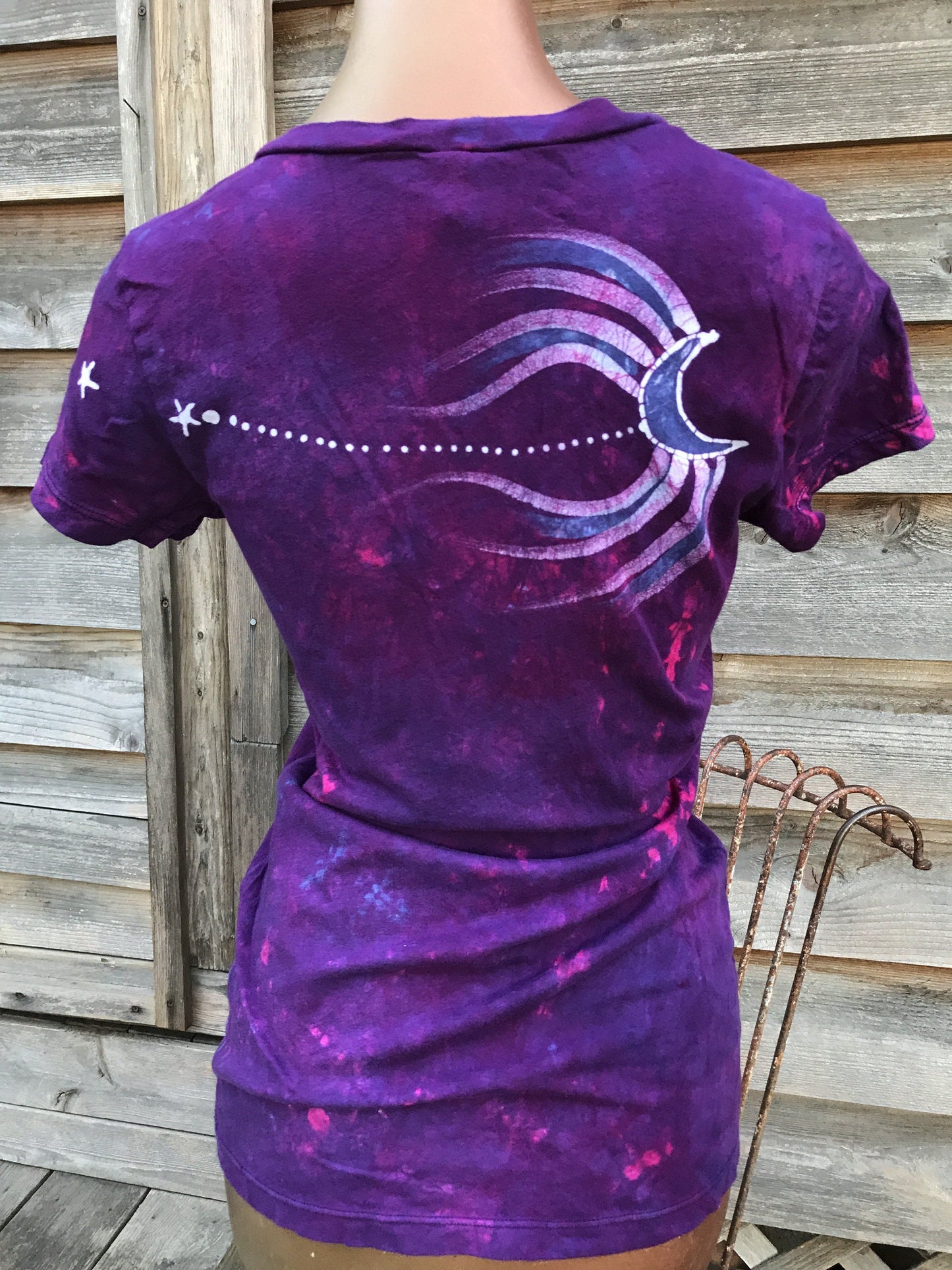 Center Star in Bright Purple Hand Painted Vneck Tee