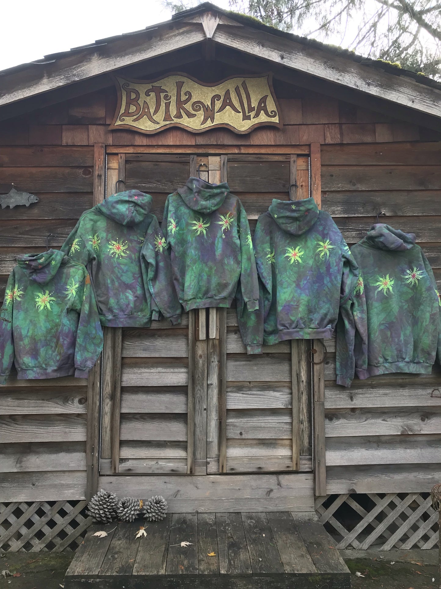 Sunrise Starburst in Sea Glass Green - Handcrafted Batik Pullover Hoodie - Size Small hoodie batikwalla