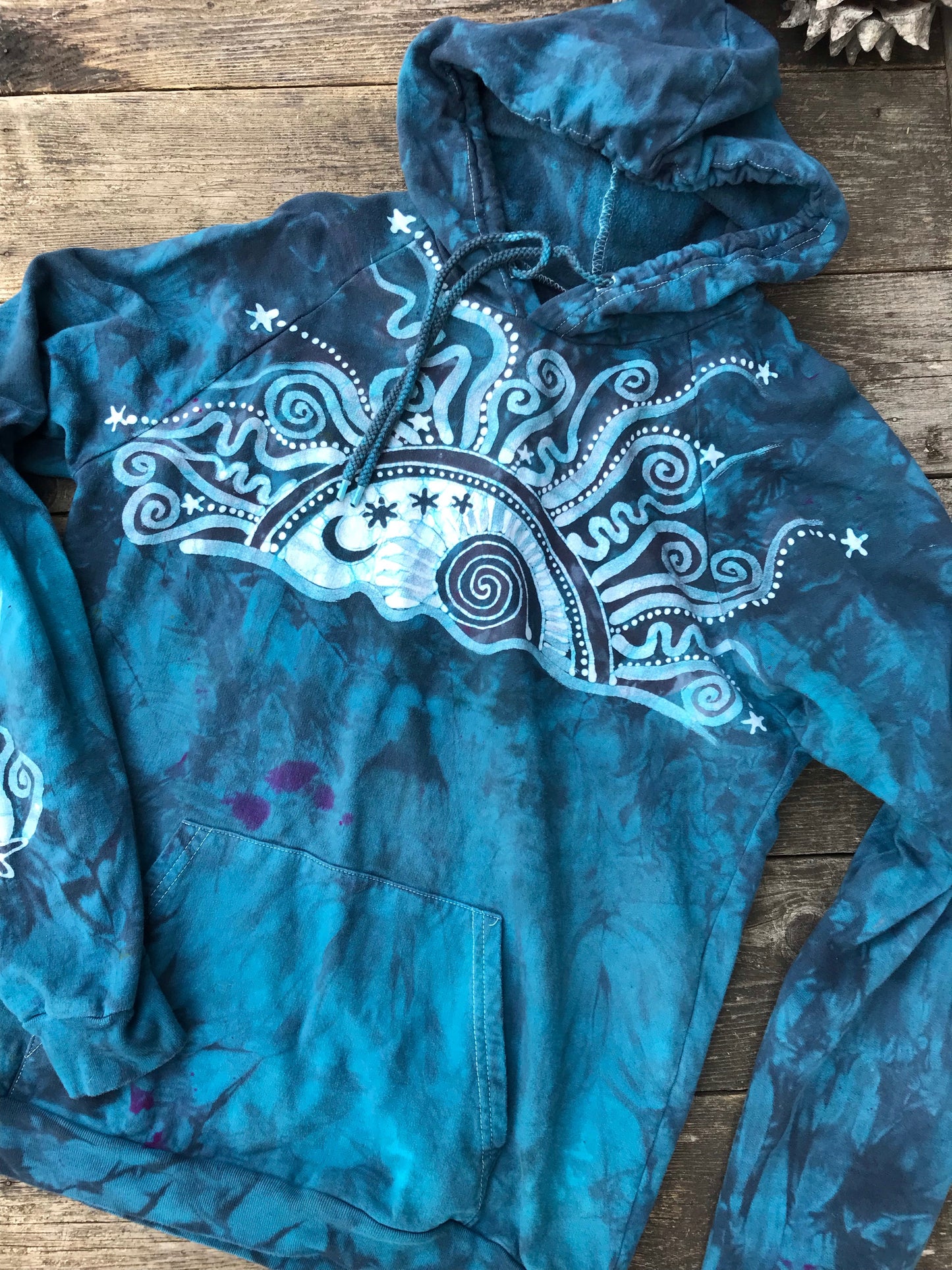 Blue Cosmic Sunrise Pullover Batik Hoodie in Organic Cotton - Size Medium hoodie batikwalla