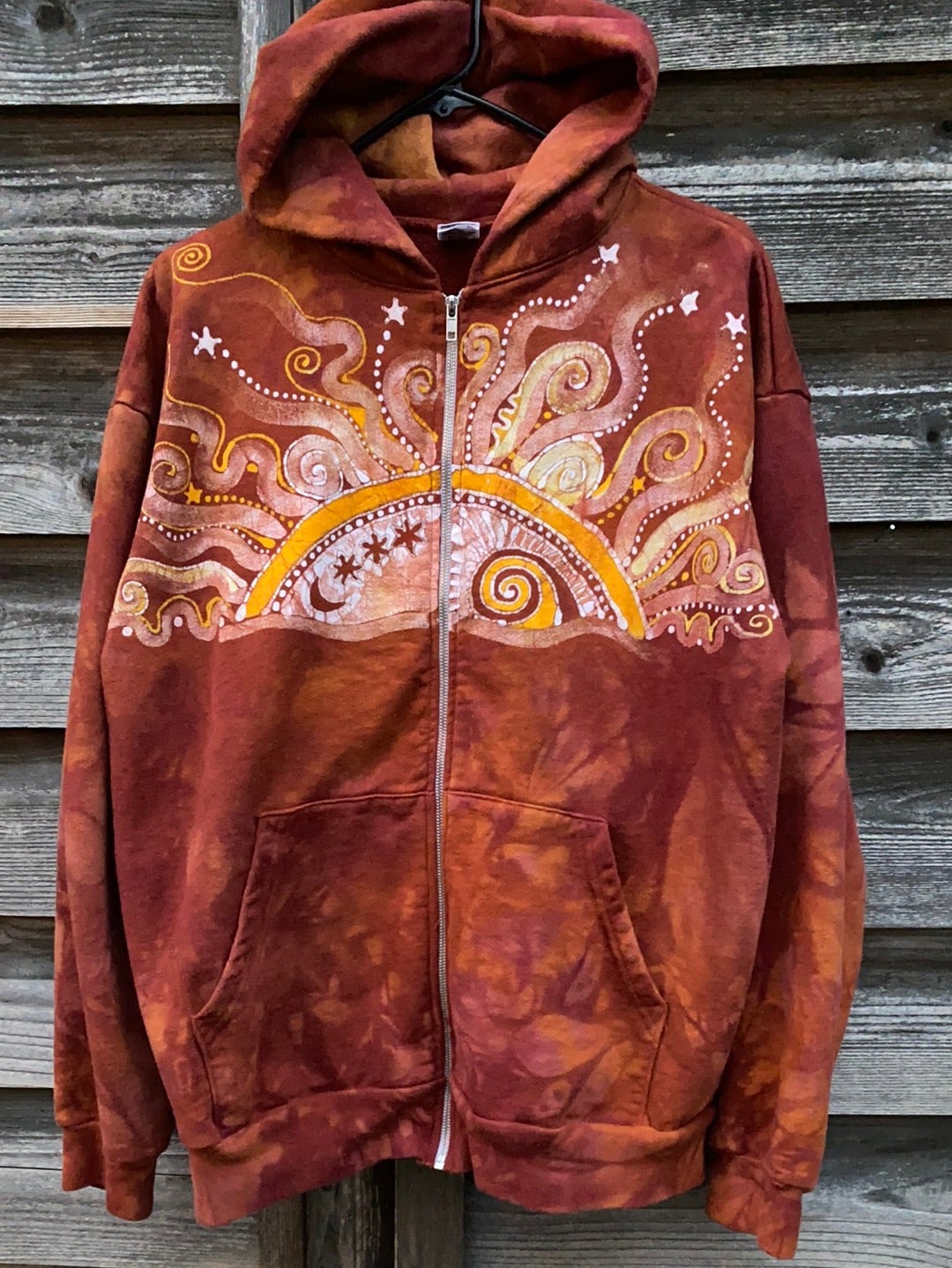 Cayenne Orange Sunset Handcrafted Batik Zipper Hoodie - Size Medium hoodie batikwalla