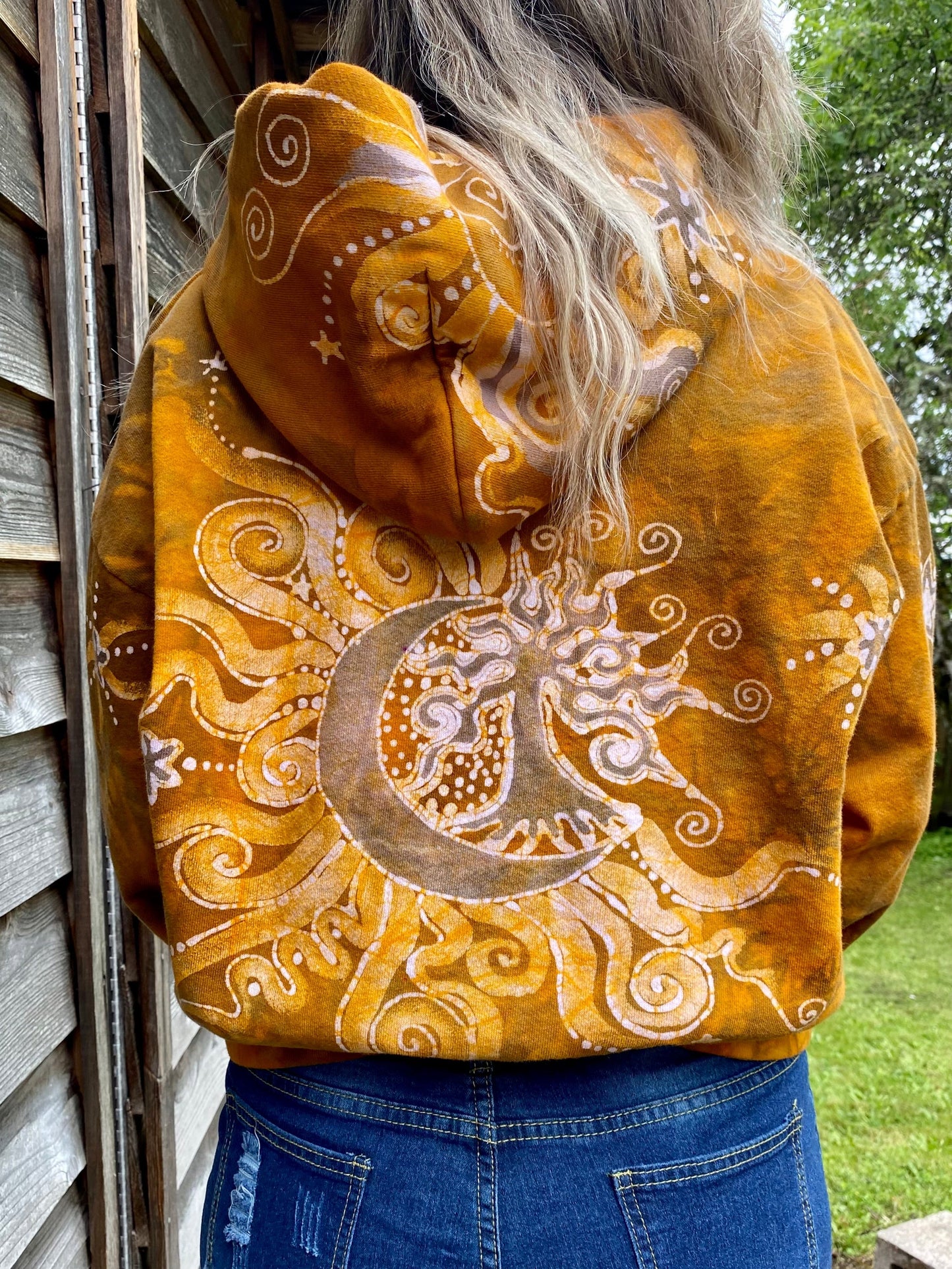 Golden Tree and Moon Handmade Batik Hoodie - Size M/L hoodie batikwalla