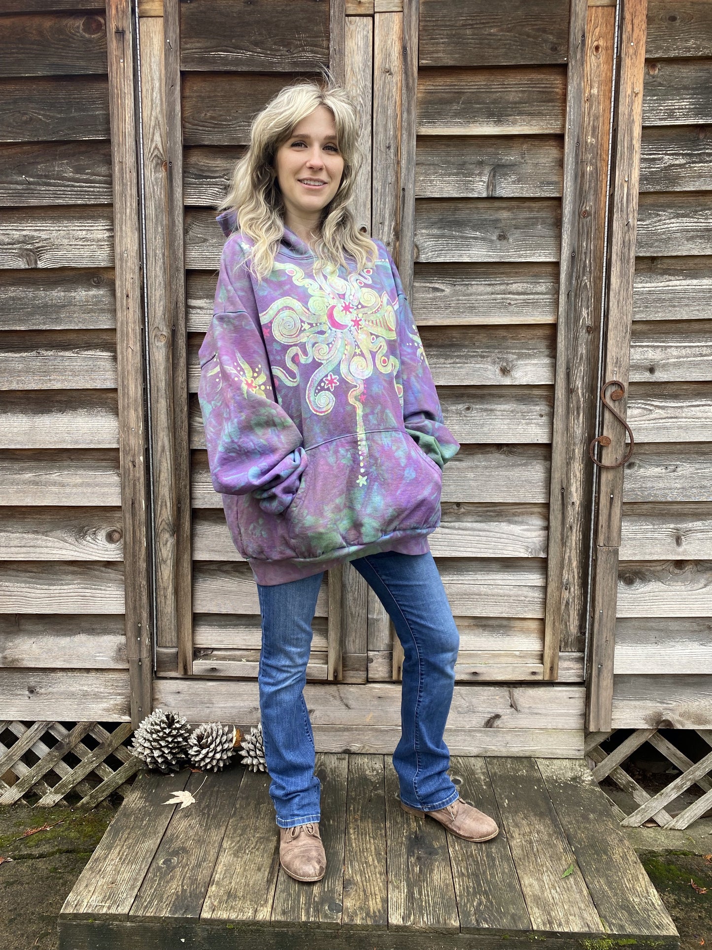 Sunrise Starburst in Purple Rain - Handcrafted Batik Pullover Hoodie hoodie batikwalla