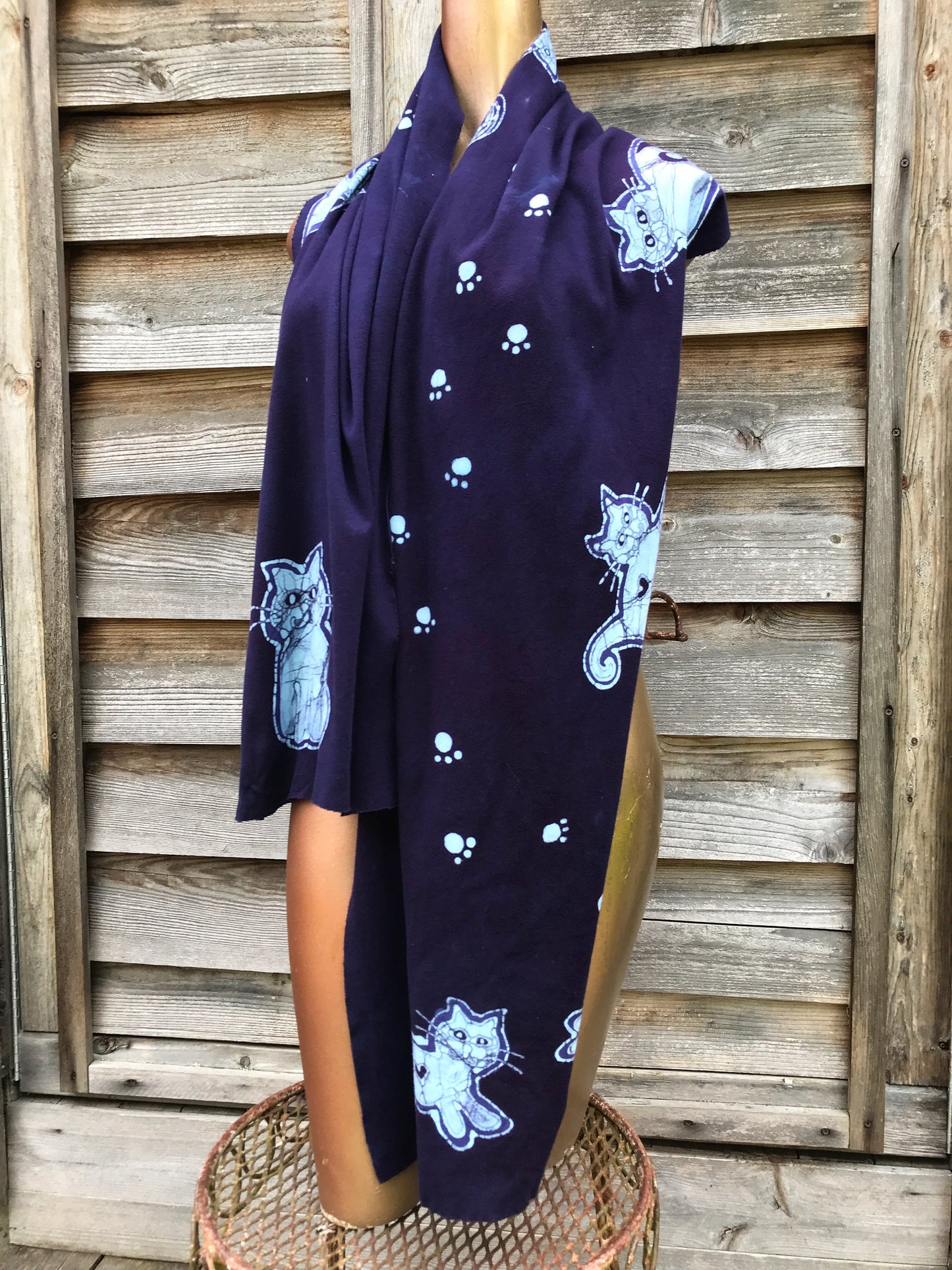 Sweet Kittens Playing Hand Painted Organic Cotton Batik Scarf
