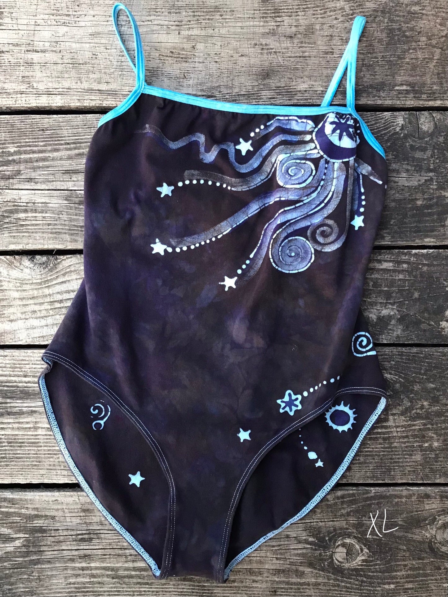 Purple and Sage Moondance Hand Painted Batik Leotard Tops batikwalla XL