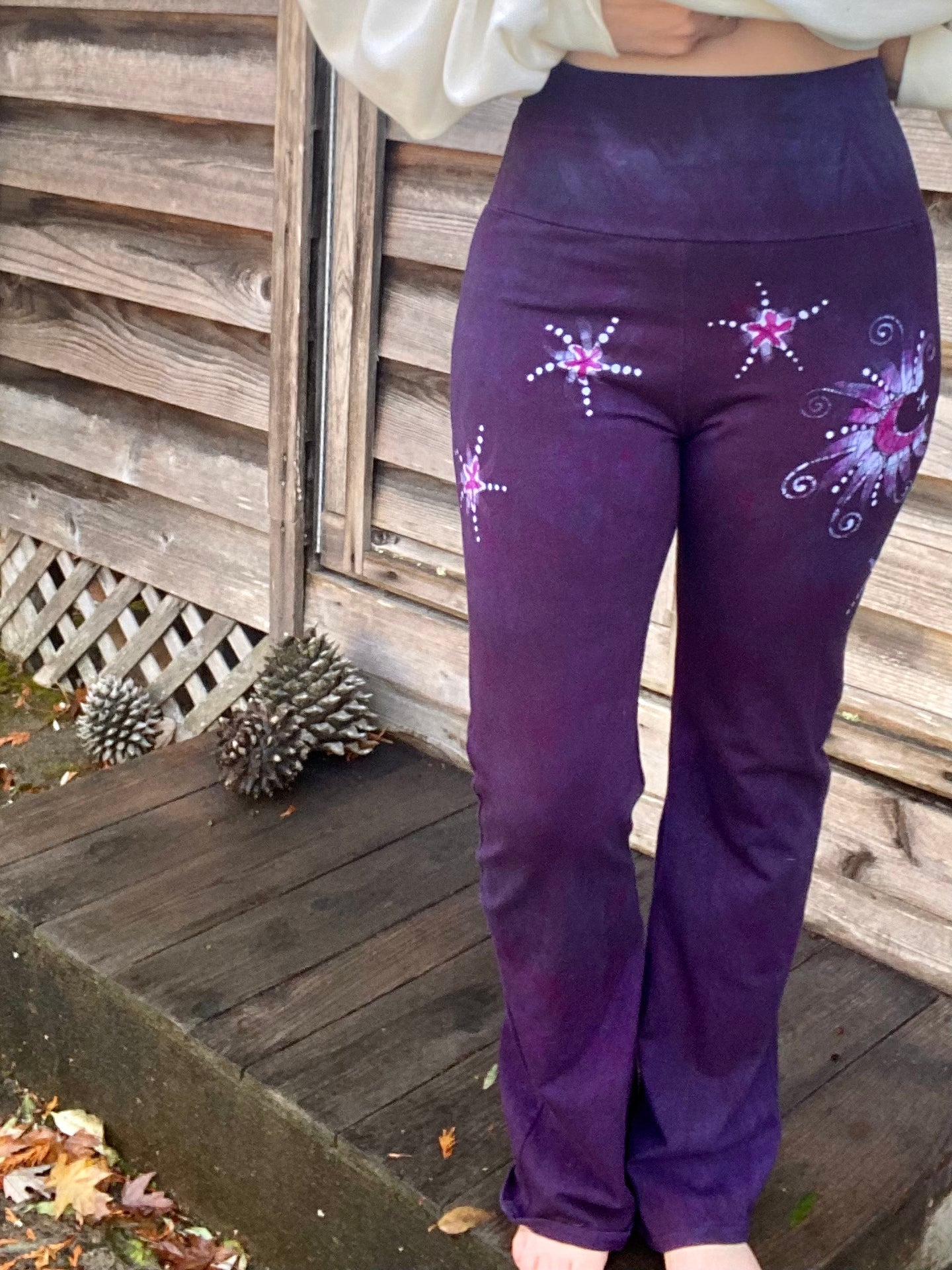 Purple Passion Moonflower Stars Stretchy Yoga Pants - Sale Basket Special batikwalla