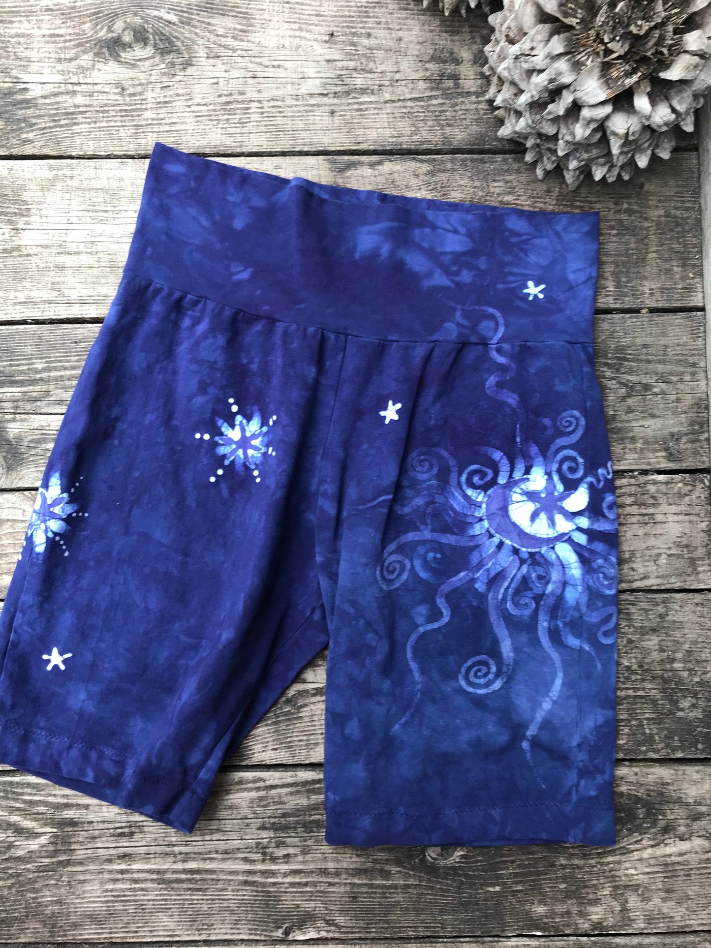 Blue Purple Batik Biker Shorts - Moon and Stars Batikwalla by Victoria